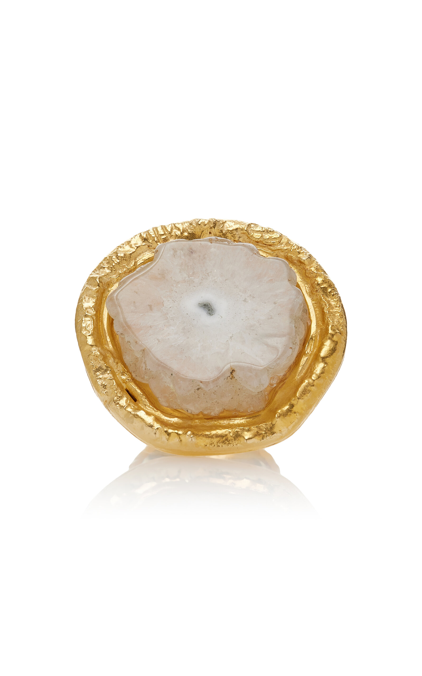 Sylvia Toledano Sterling Silver Gold Plated 18k Vermeil One-of-a-Kind White Agate Oval Ring - White - OS - Moda Operandi