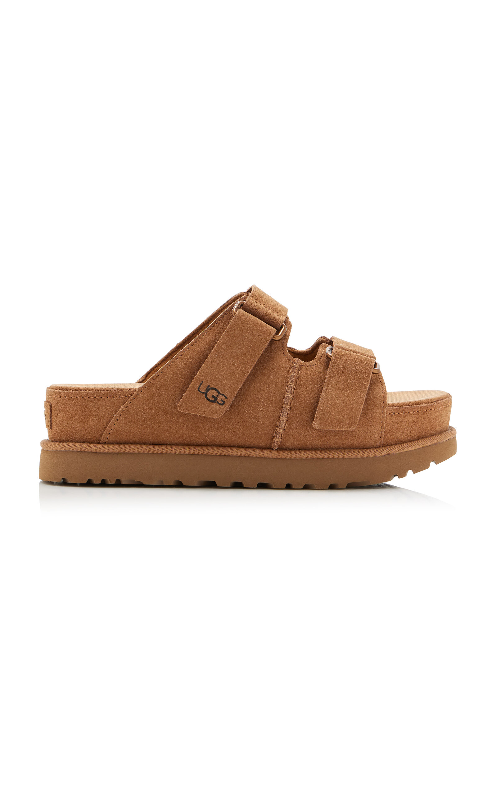 Ugg Goldenstar Hi Slide Slipper-mule In Leather Color Suede In Tan