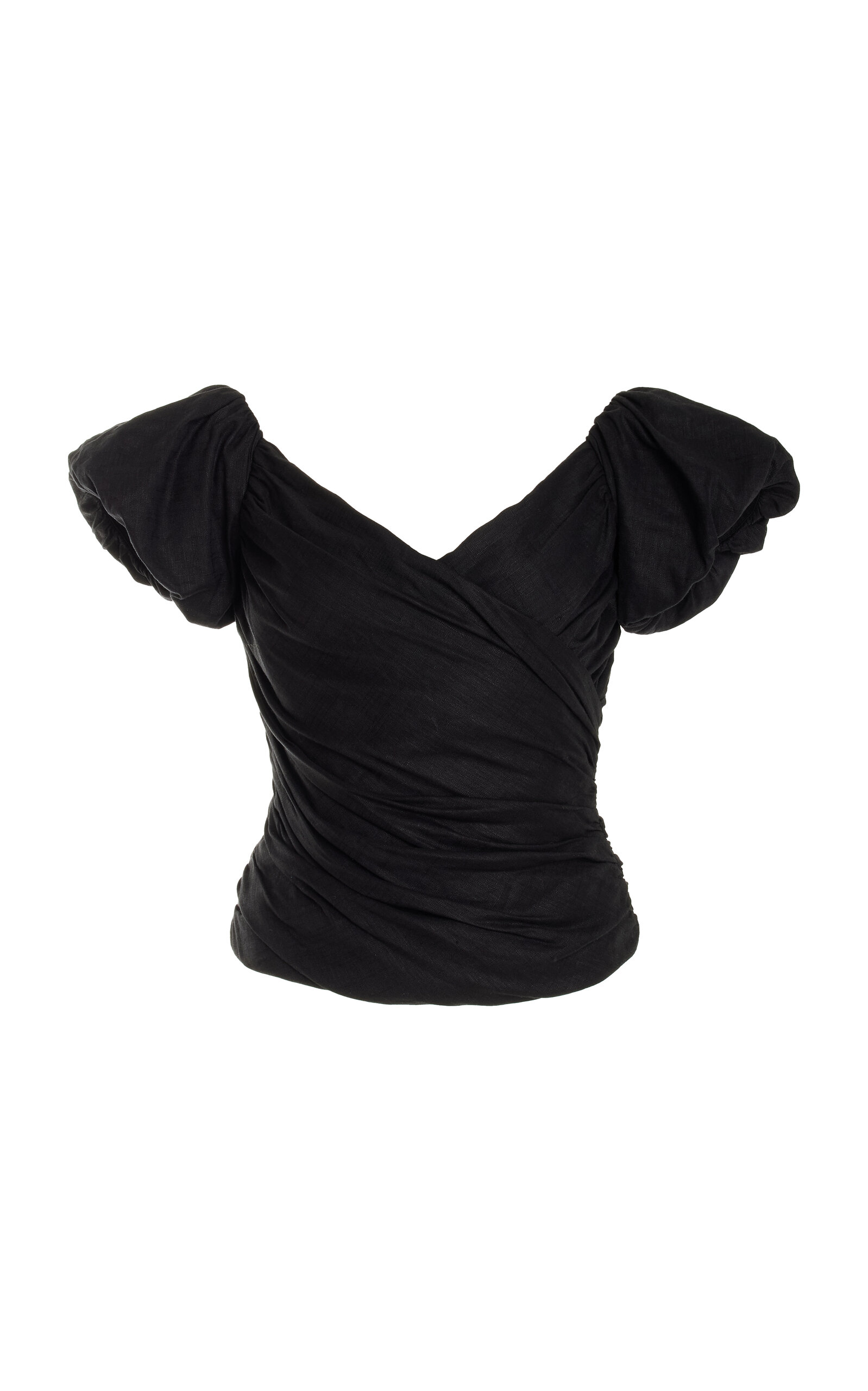 Cult Gaia Helene Ruched Linen-Blend Off-The-Shoulder Top - Black