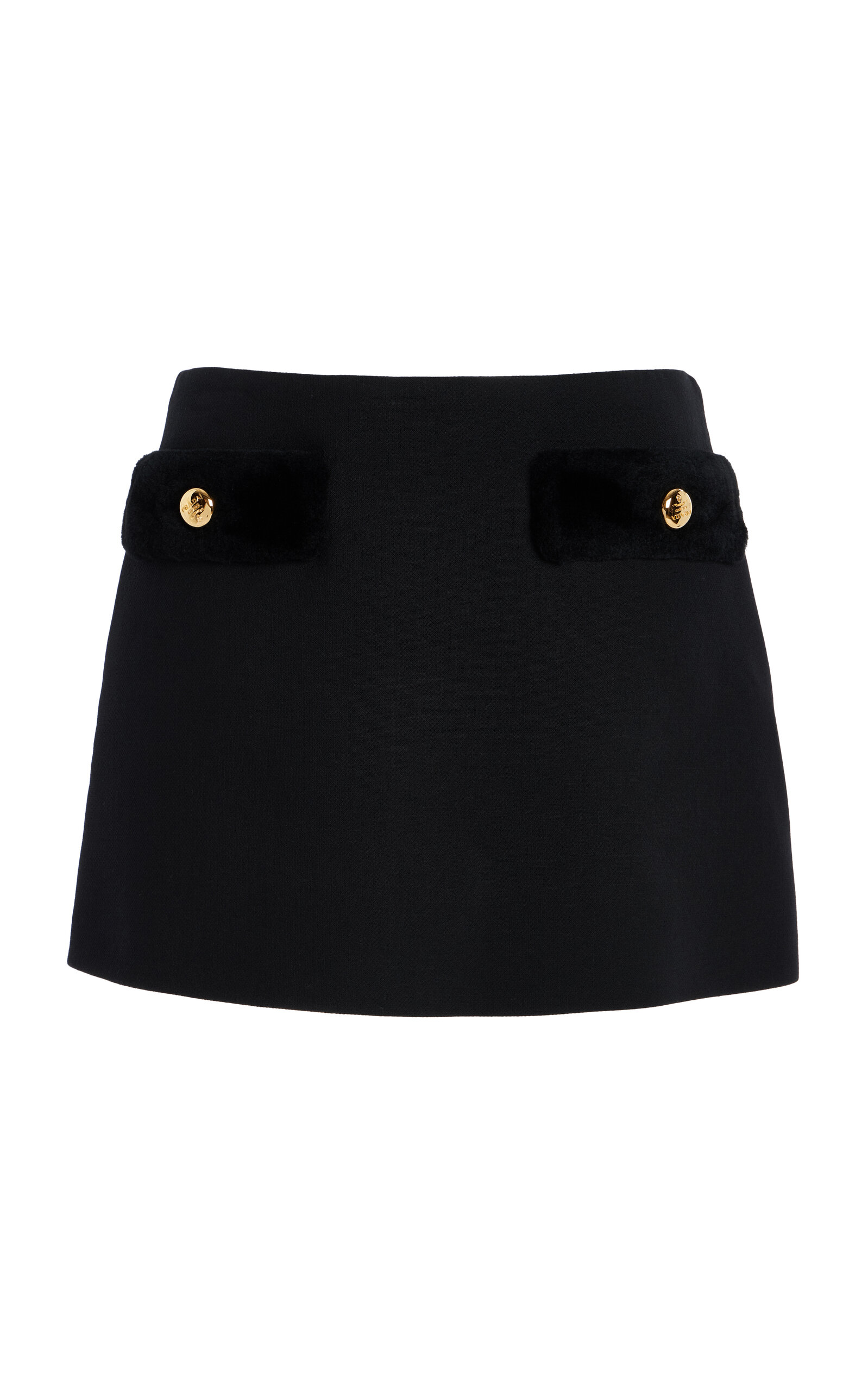 Shop Prada Shearling-trimmed Wool Mini Skirt In Black