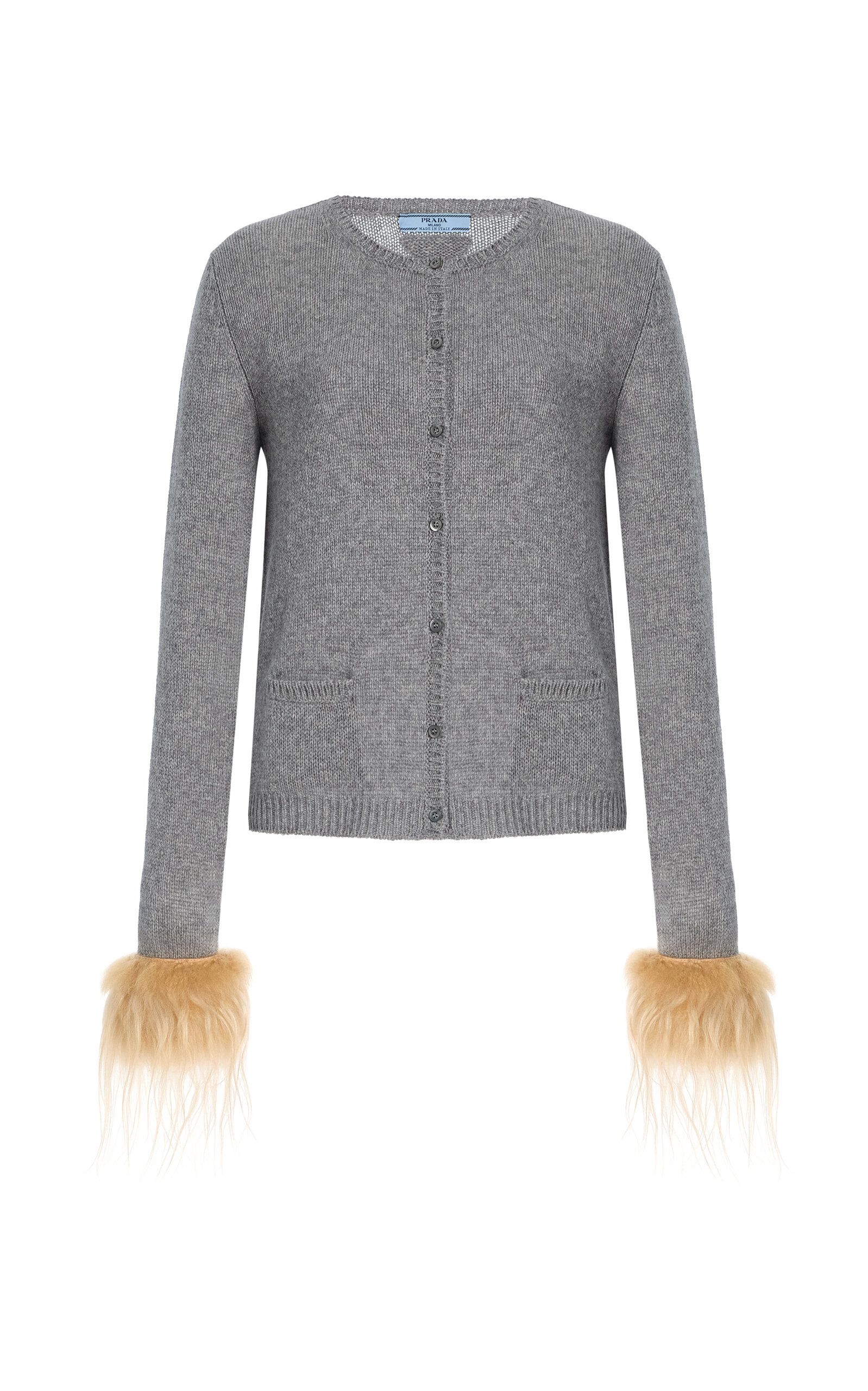 Prada Shearling-trimmed Wool Cardigan In Grey