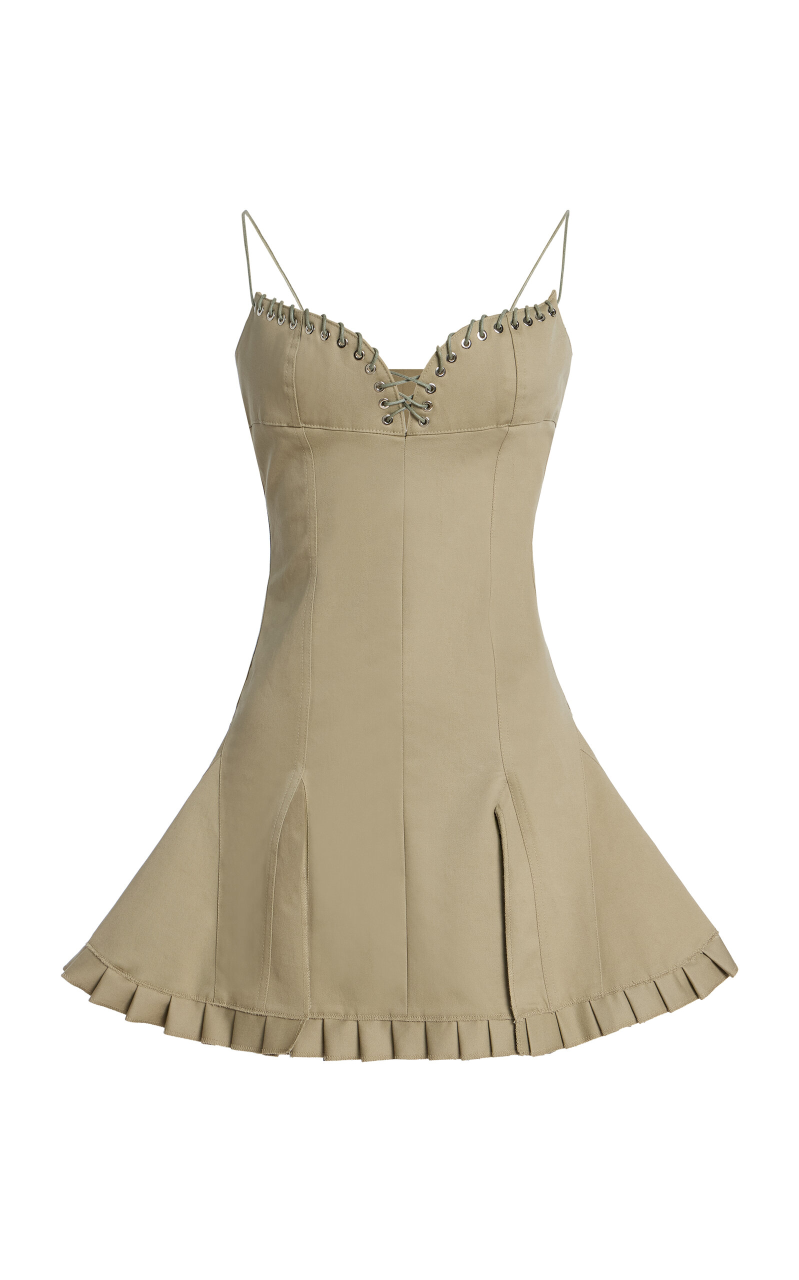Ludovic de Saint Sernin Exclusive Eva Lace-Up Cotton Mini Dress - Khaki