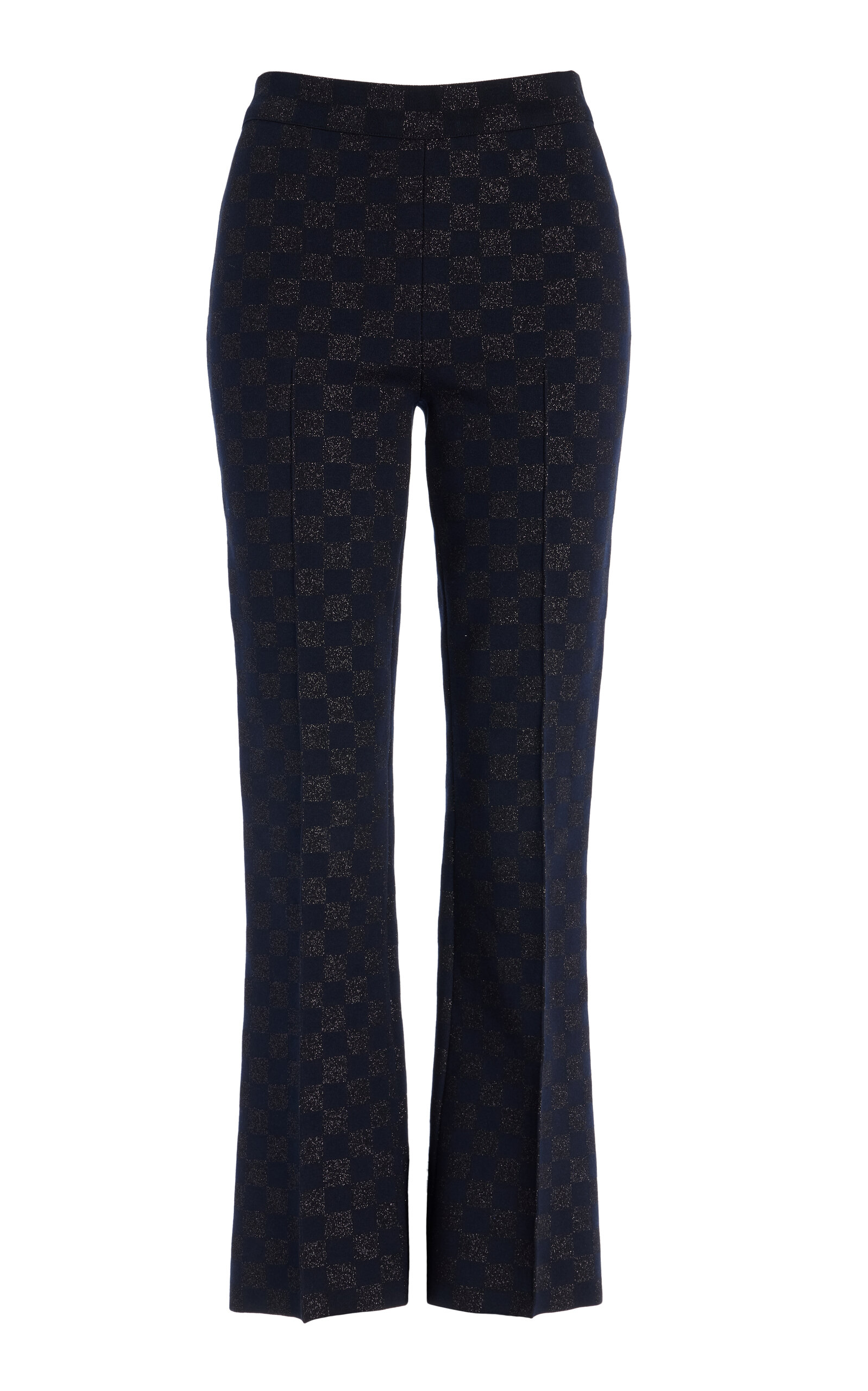 High Sport Exclusive Kick Checked Stretch-Cotton Knit Cropped Flared Pants