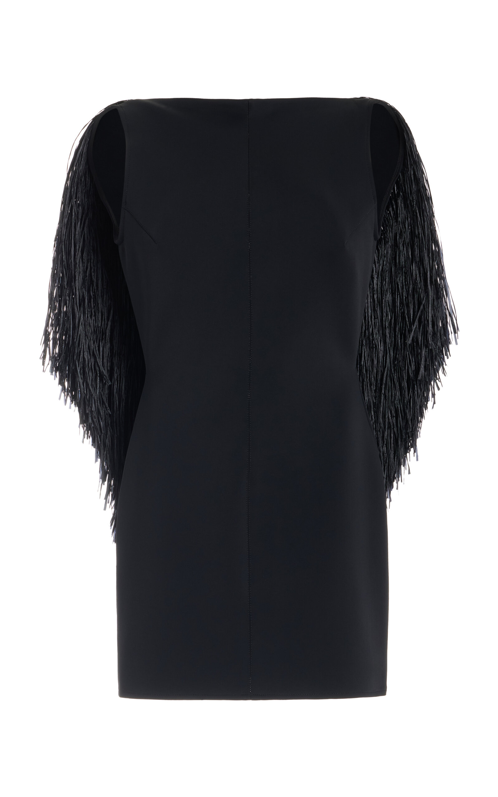 David Koma Raffia-Fringe Scuba Open-Back Mini Dress - Black