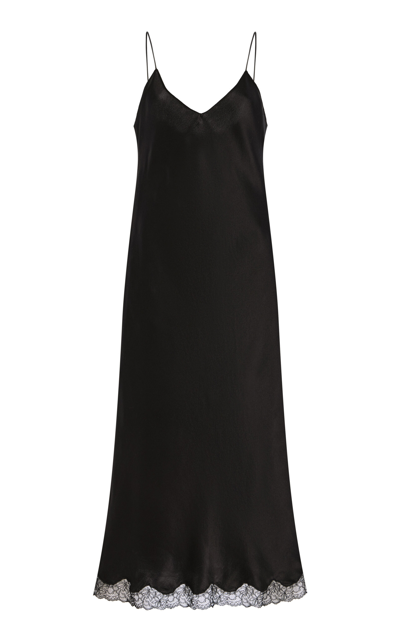 The Row Kolara Lace-Trimmed Silk Slip Dress - Black