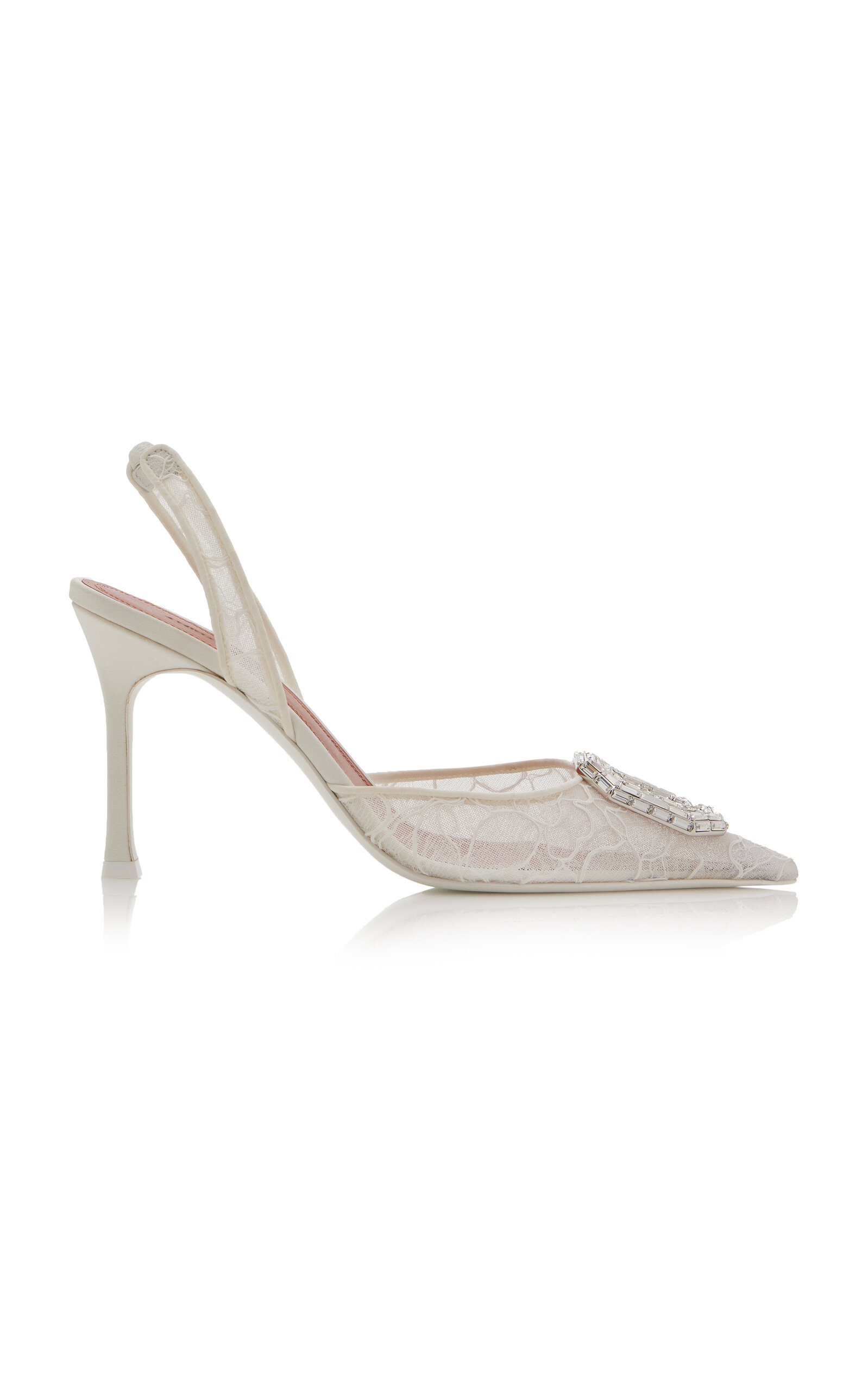 Amina Muaddi Camelia Lace Slingback Pumps In White