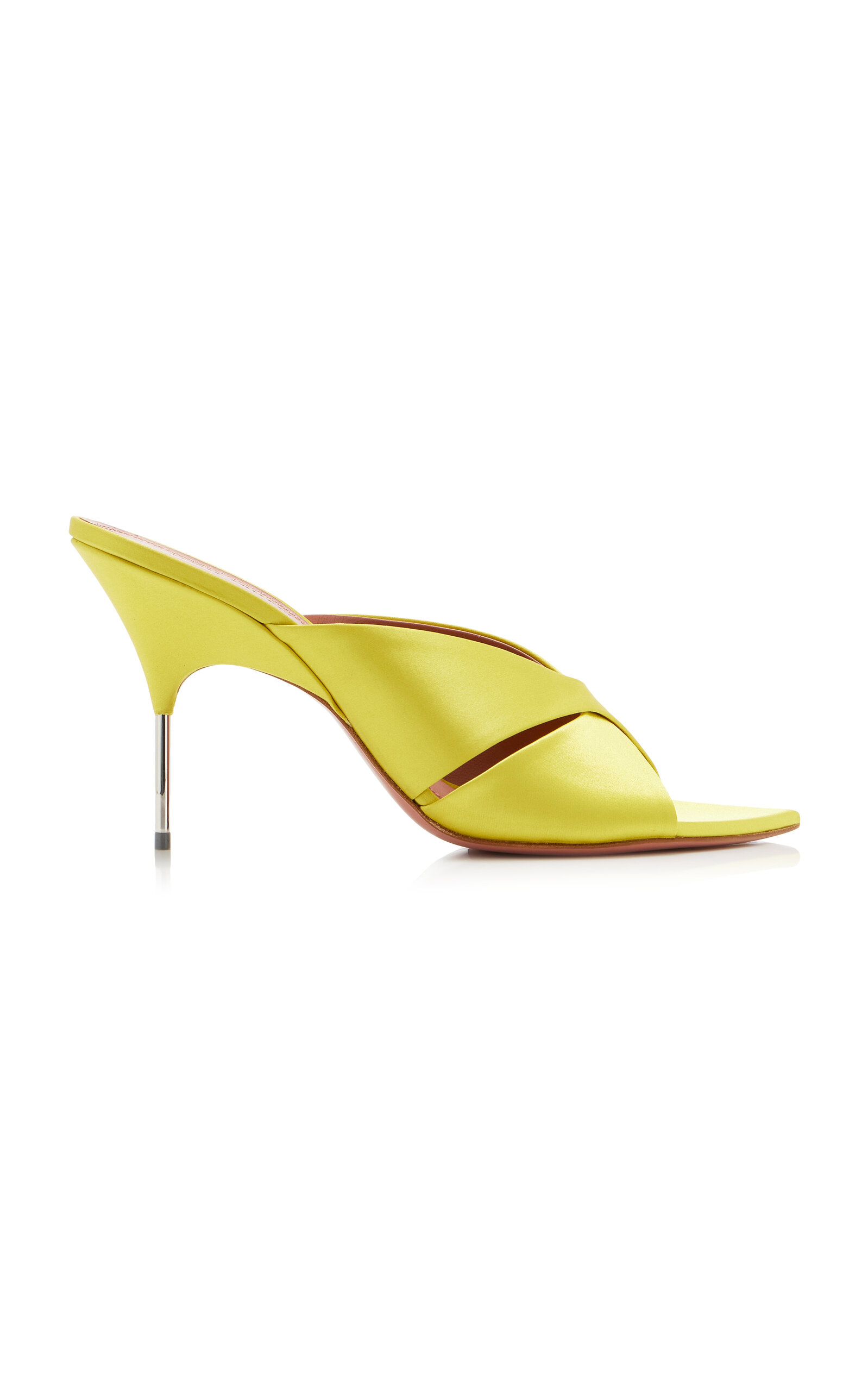 Amina Muaddi Samantha Crisscross Satin Metal-heel Sandals In Green