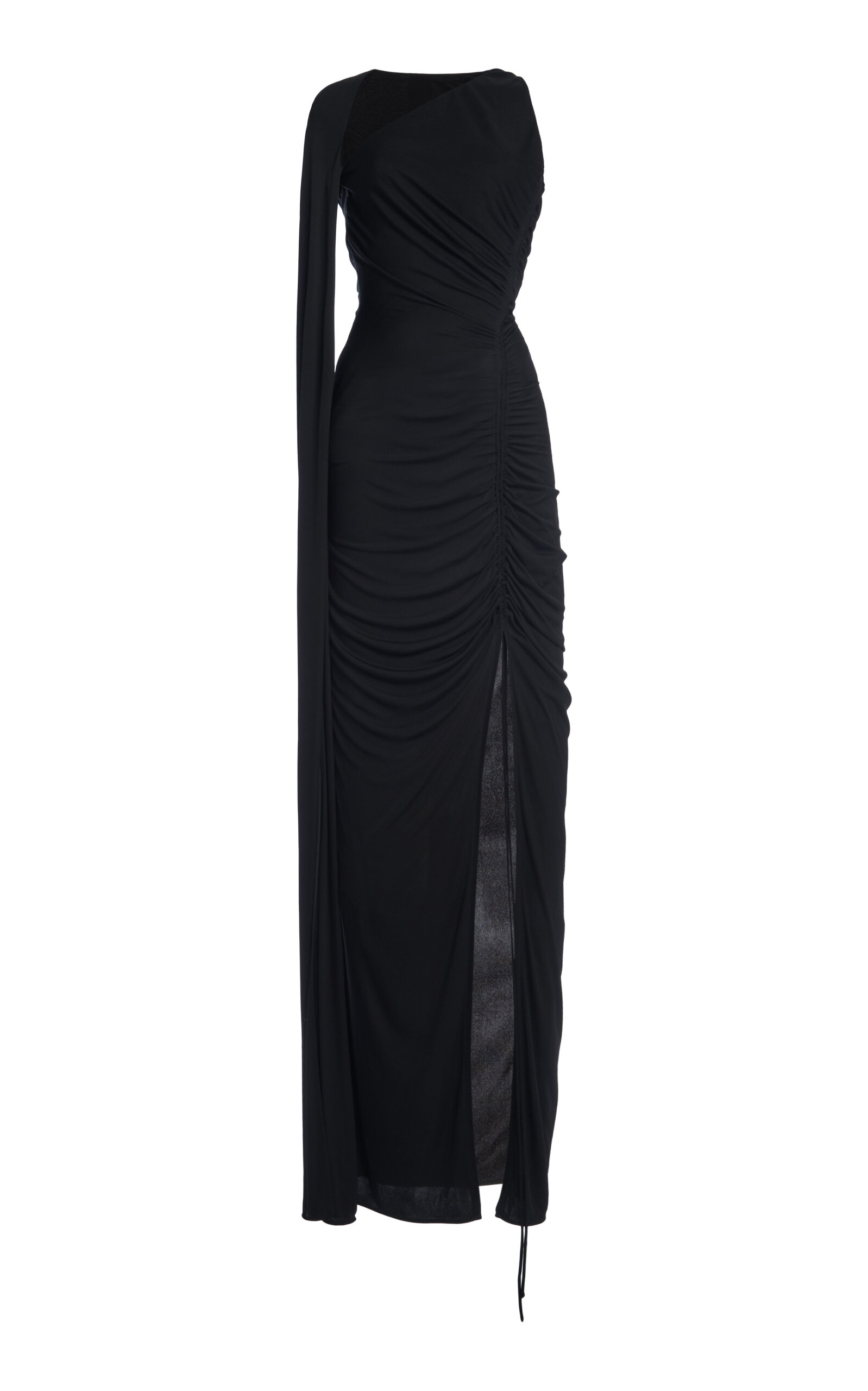Del Core Draped Fluid Viscose Jersey Long Dress In Black