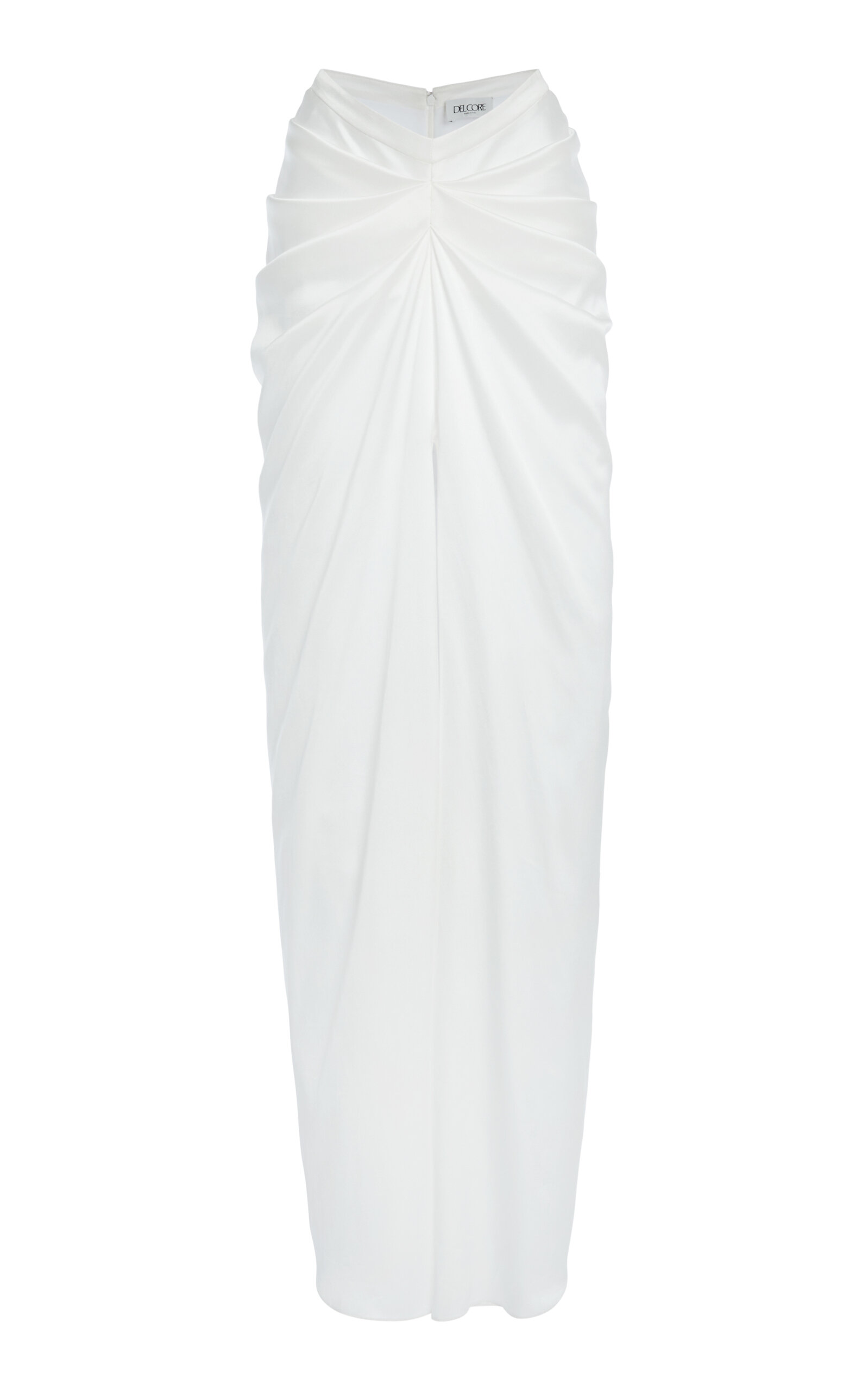 Del Core Gathered Satin Maxi Skirt In White