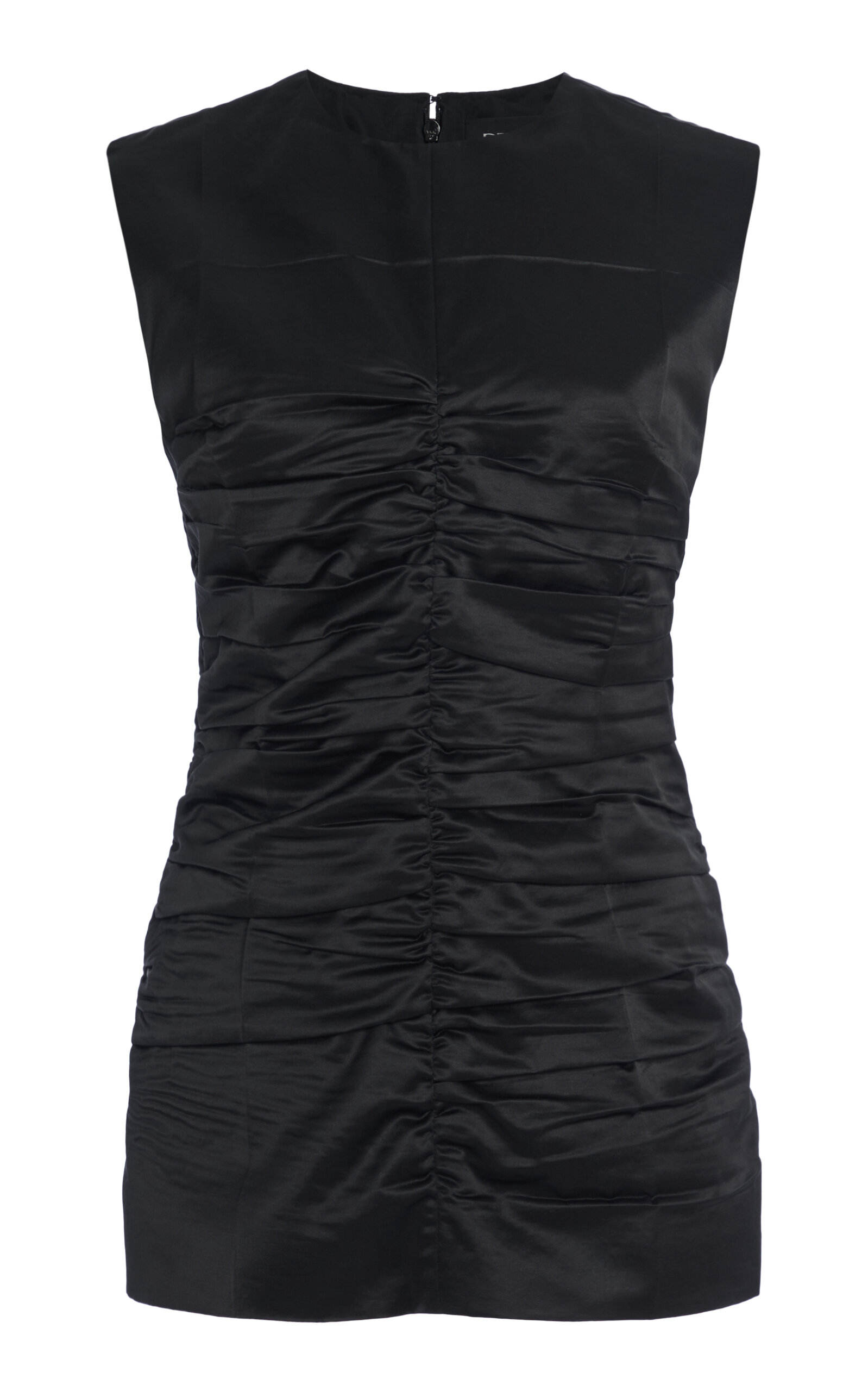 Del Core Ruched Satin Sleeveless Top In Black