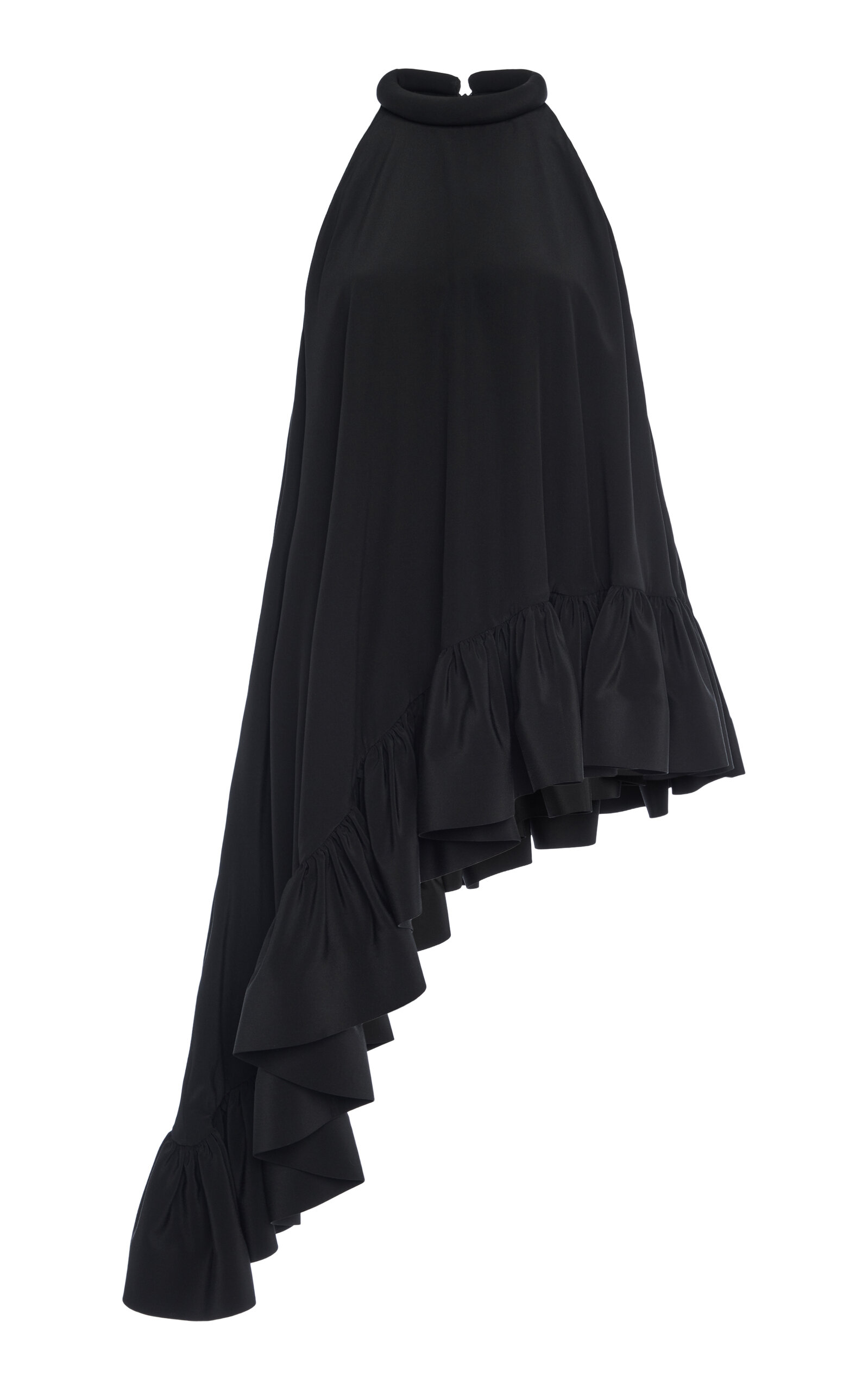 Del Core Asymmetric Ruffled Silk Sleeveless Top In Black