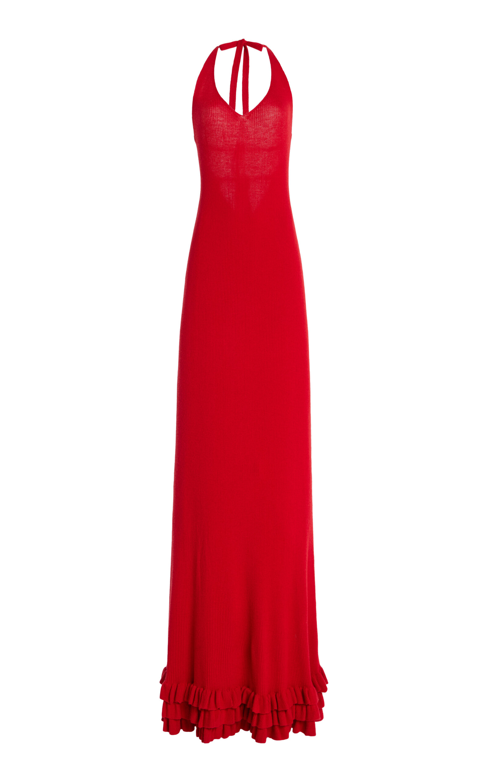 Brandon Maxwell Exclusive The Brighton Ruffled Cashmere Halter Maxi Dress