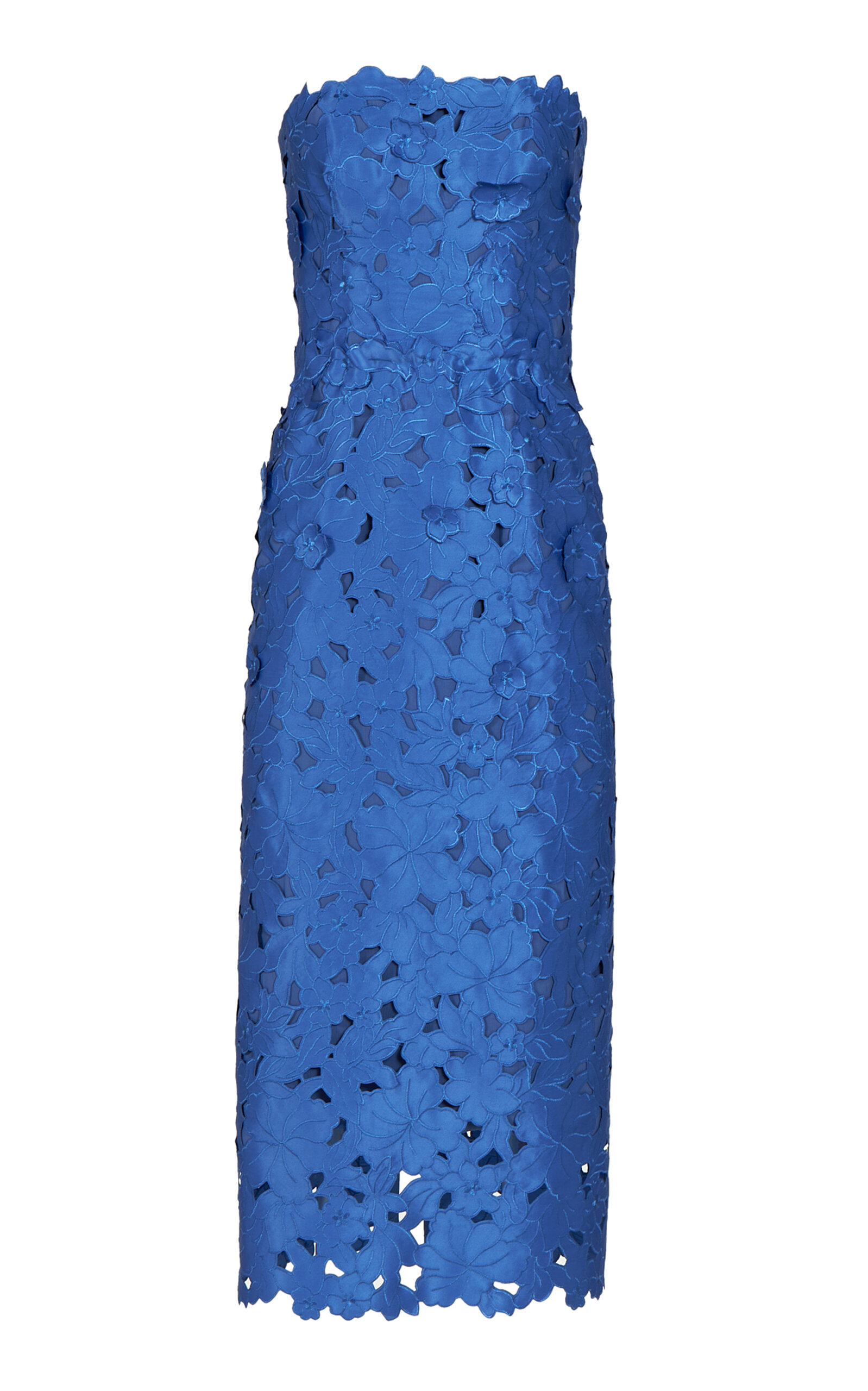 Costarellos Delmara 3D-Appliqued Satin-Lace Strapless Midi Dress