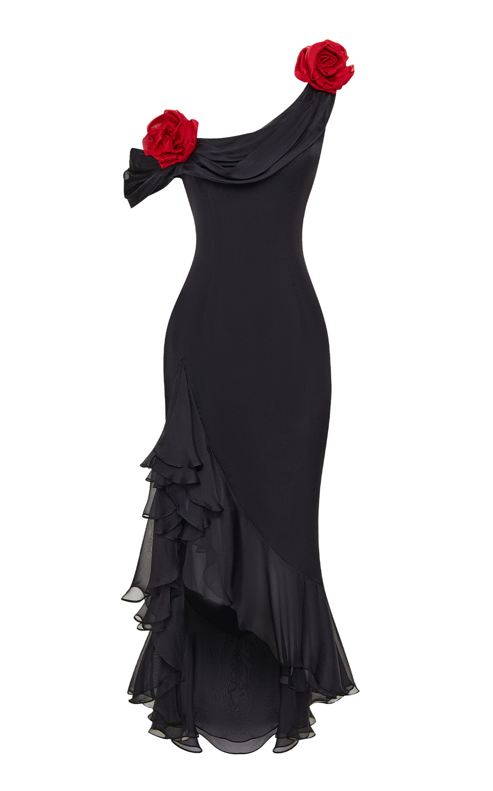 Floral-Embellished Silk-Chiffon Midi Dress