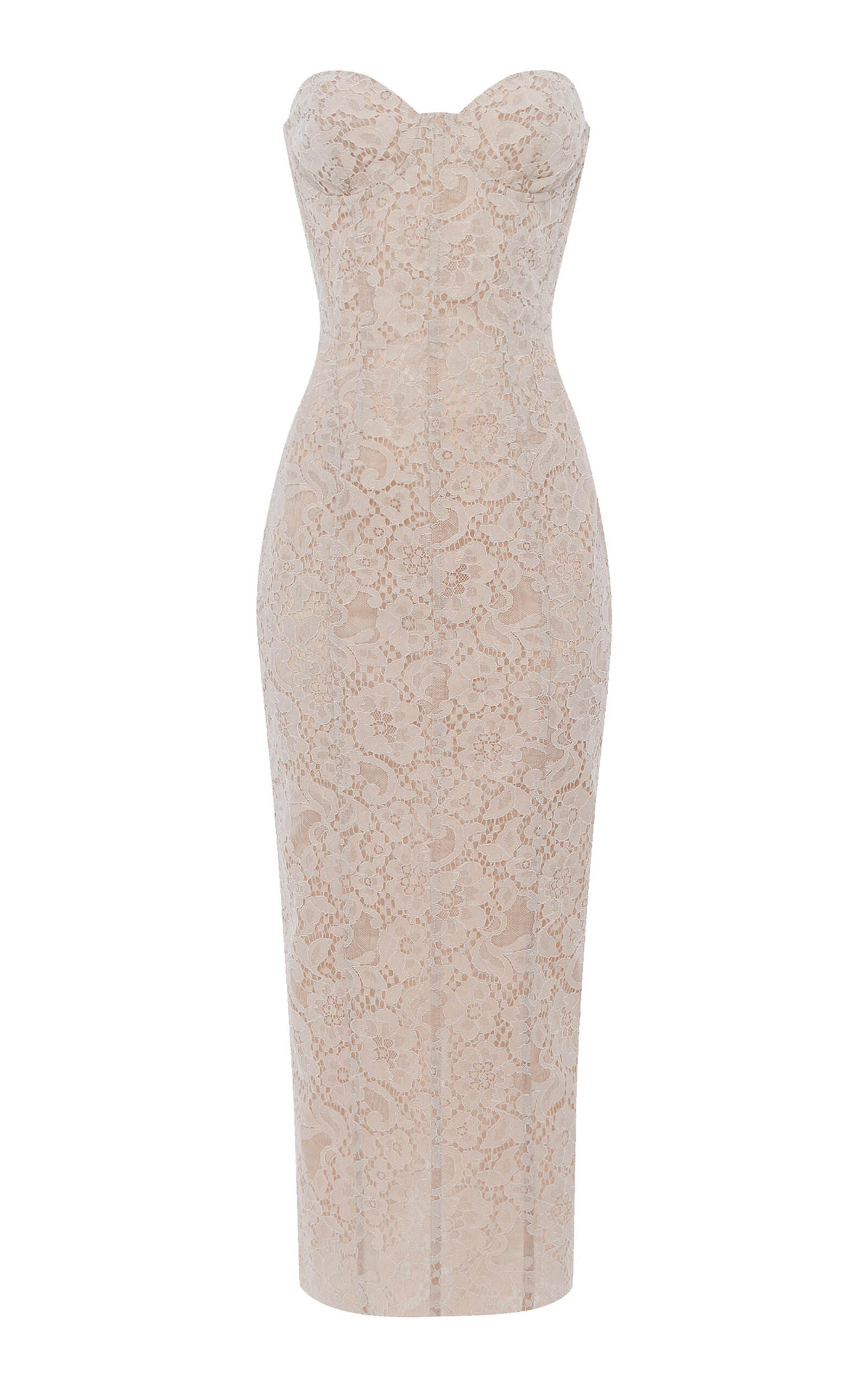 Rasario Corseted Lace Midi Dress In Tan