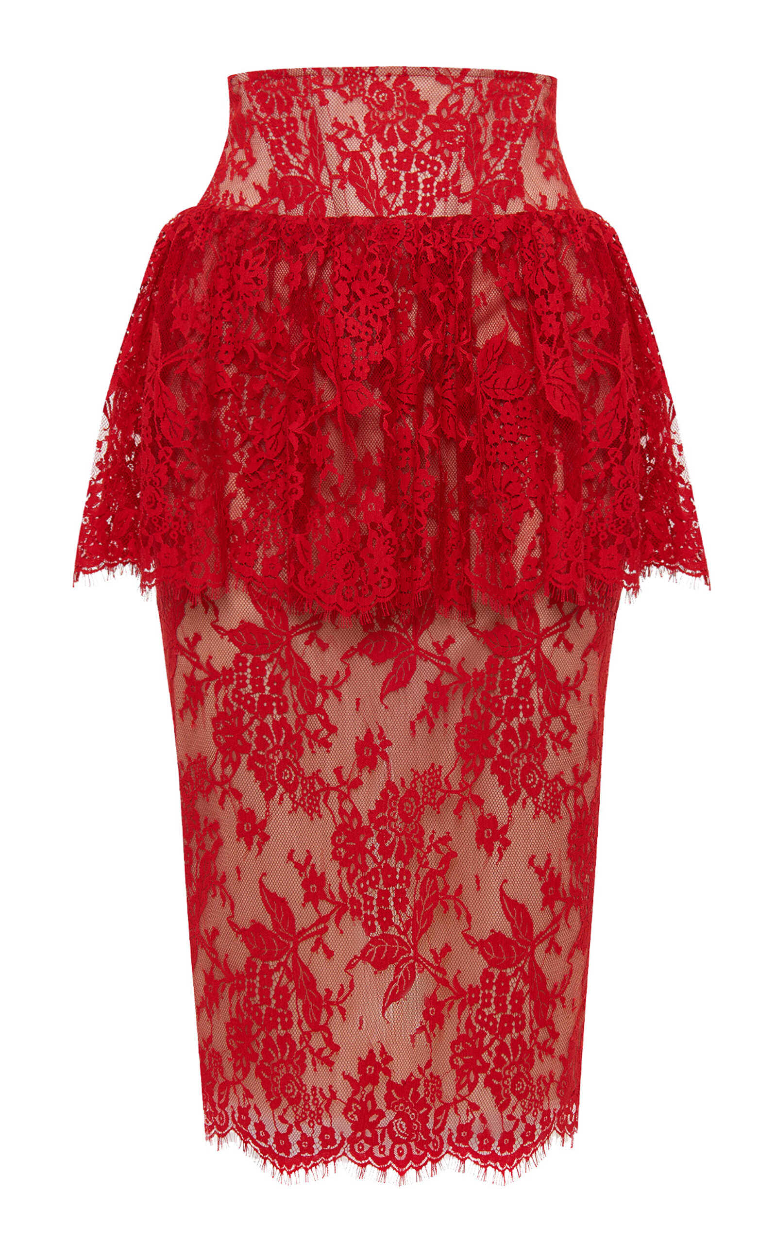 Rasario Lace Midi Skirt - Red