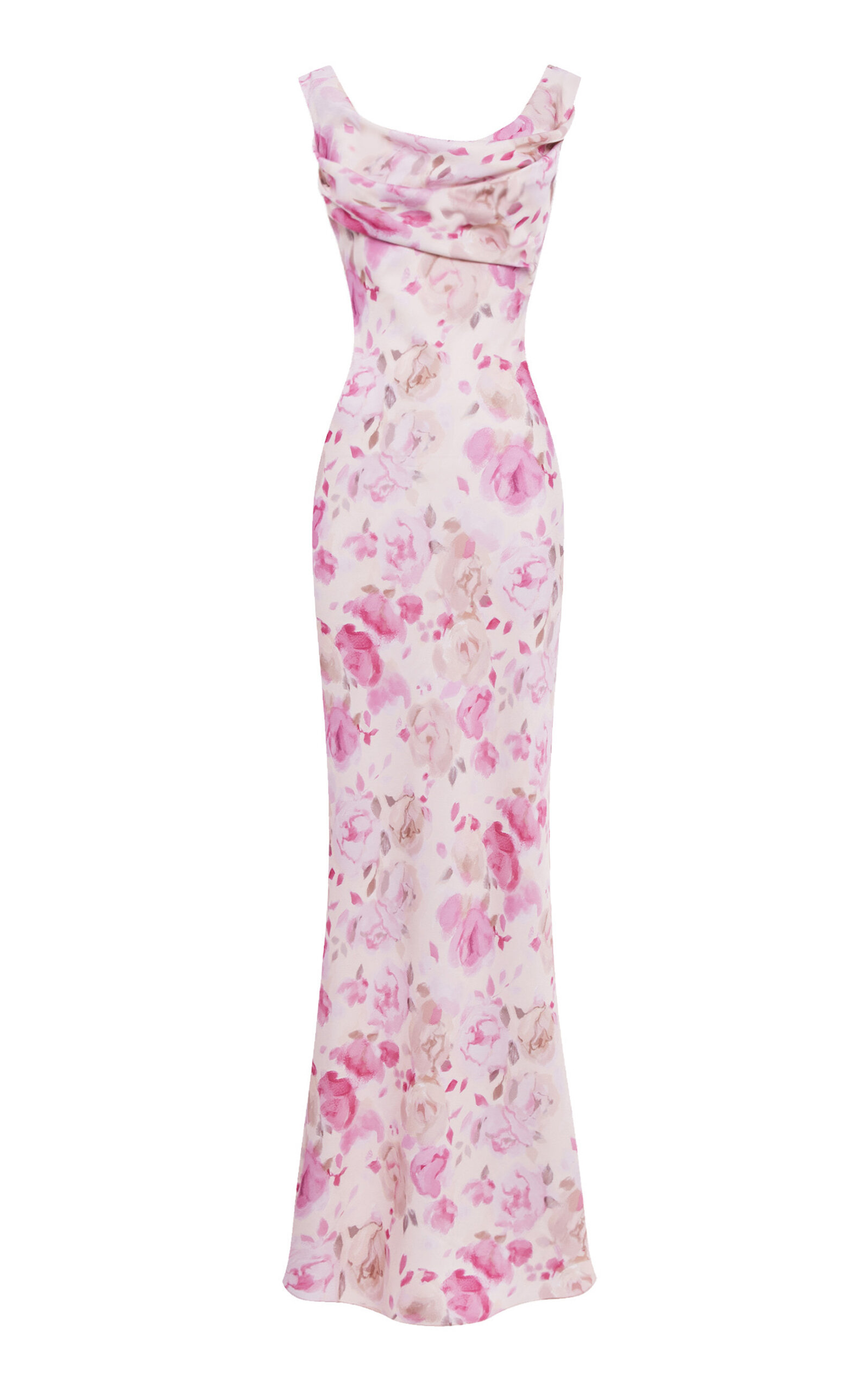 Rasario Floral-Print Draped Satin Maxi Dress - Light Pink