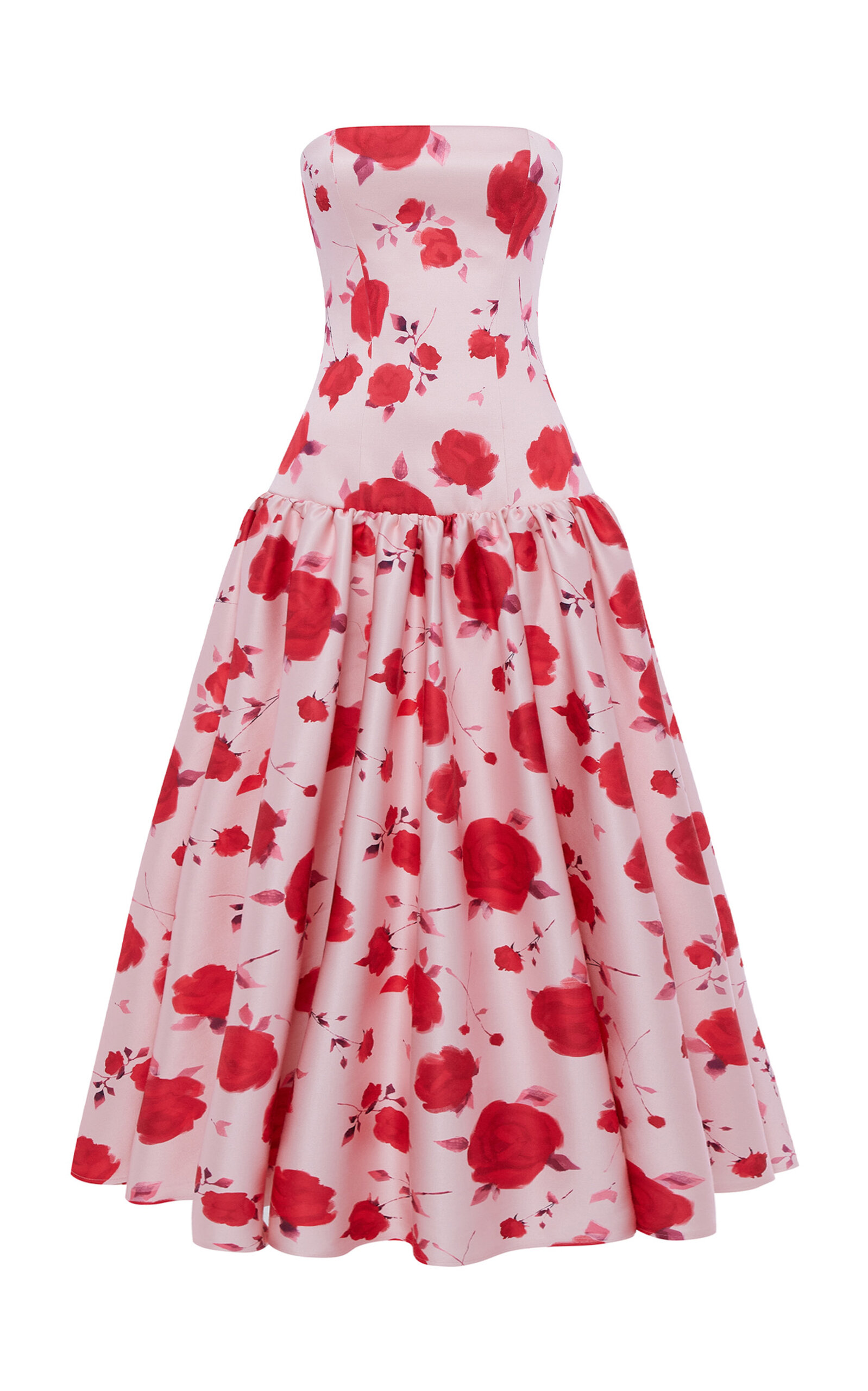 Rasario Floral-Print Satin Midi Dress - Pink