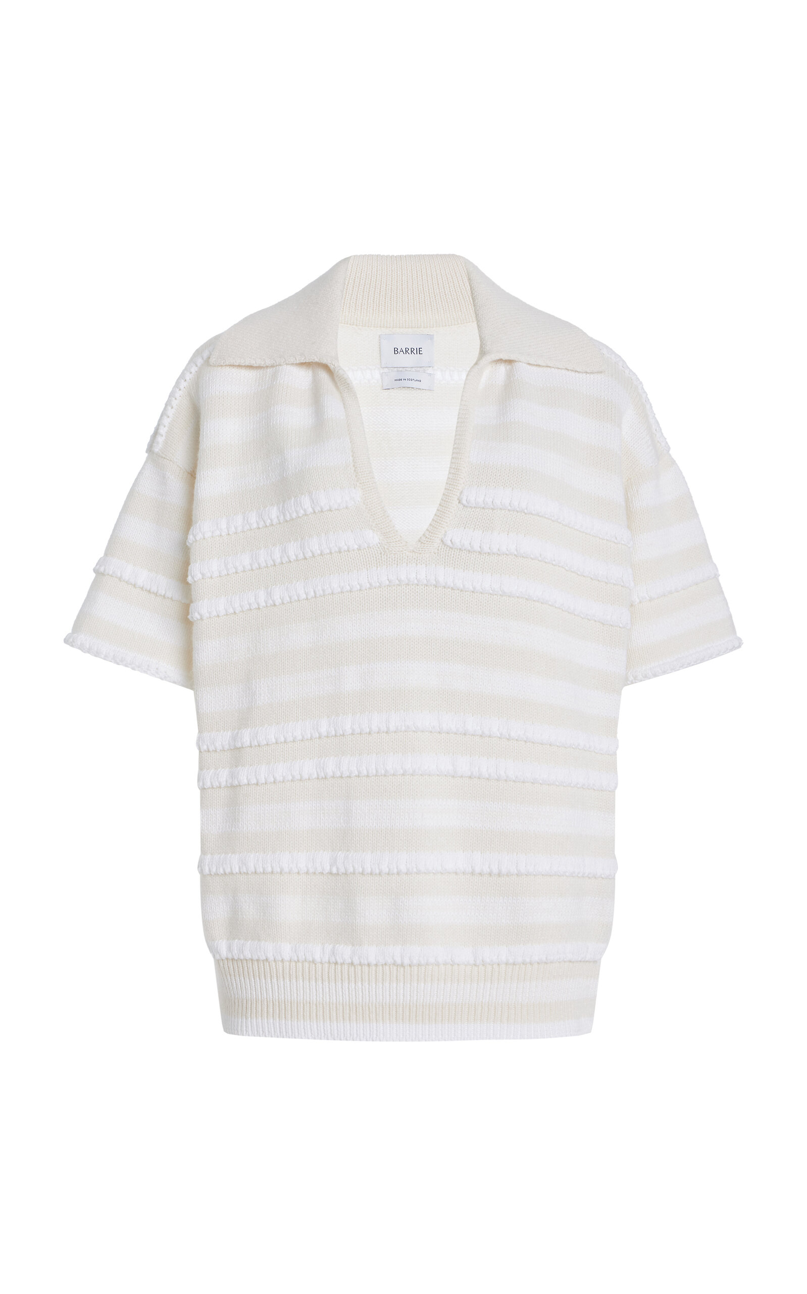 Barrie Ruffle-Striped Cashmere Polo Top