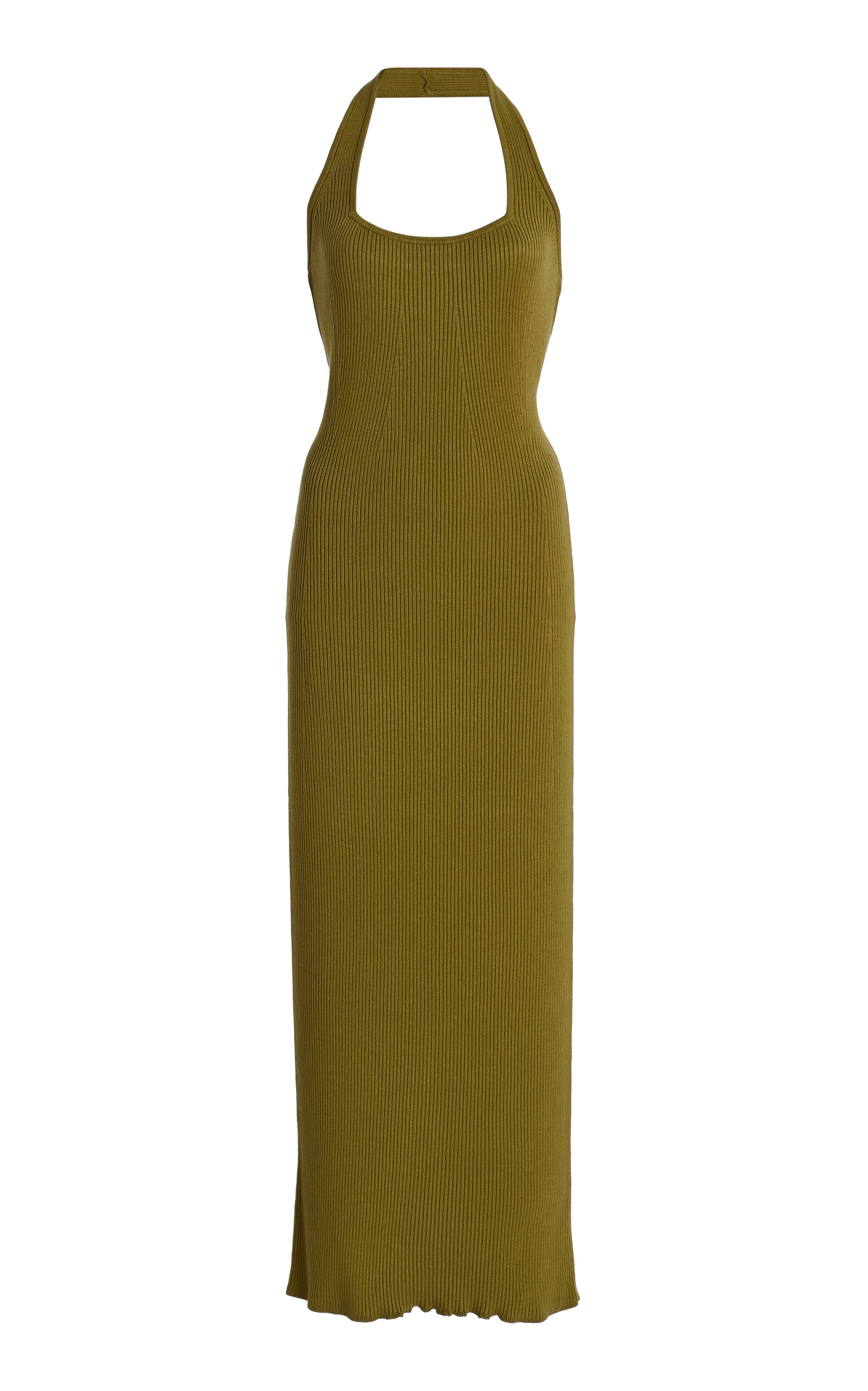 Yaitte Exclusive Capri Ribbed-knit Midi Halter Dress In Green