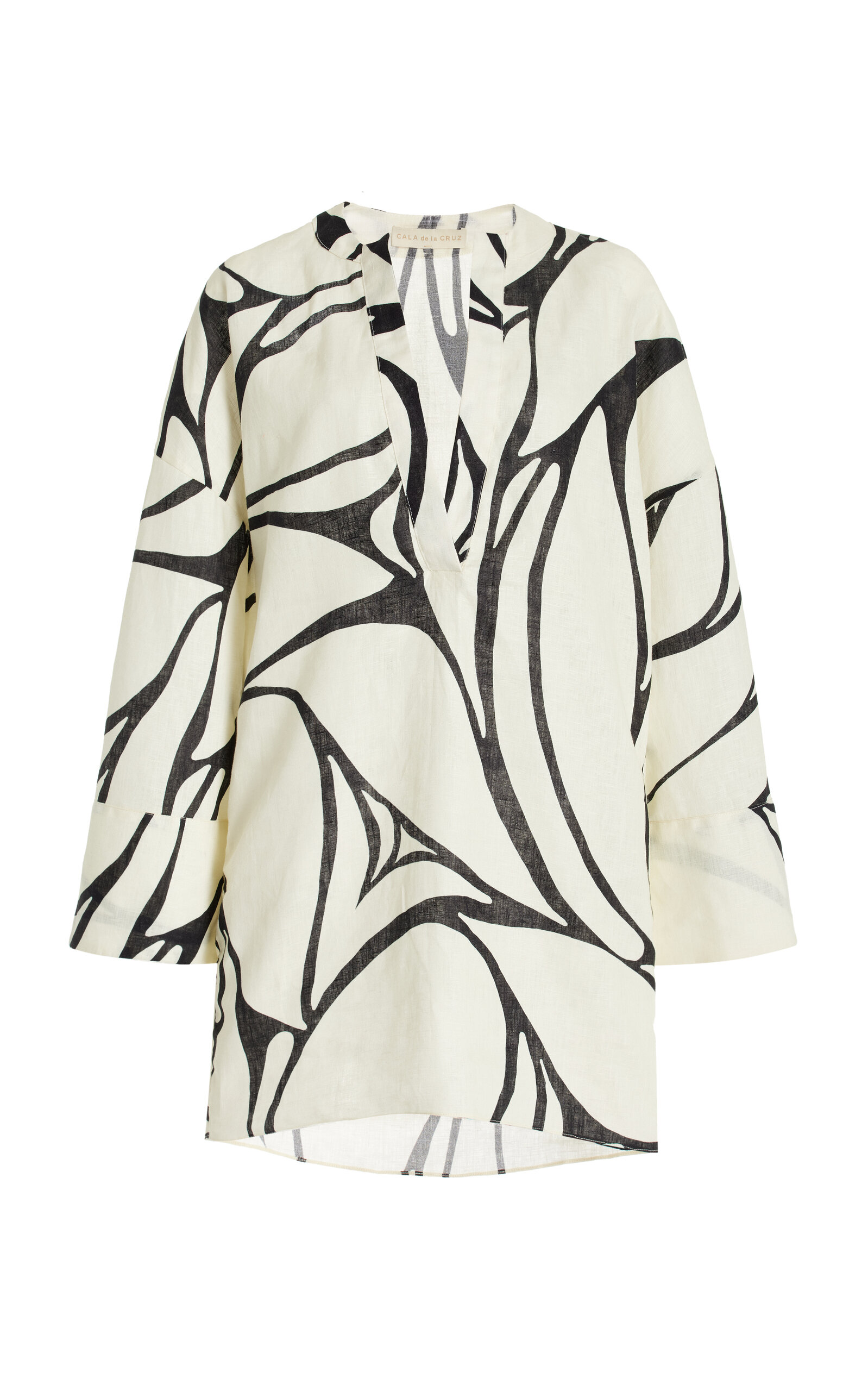 Cala de la Cruz Siena Linen Tunic Mini Dress - Black/white