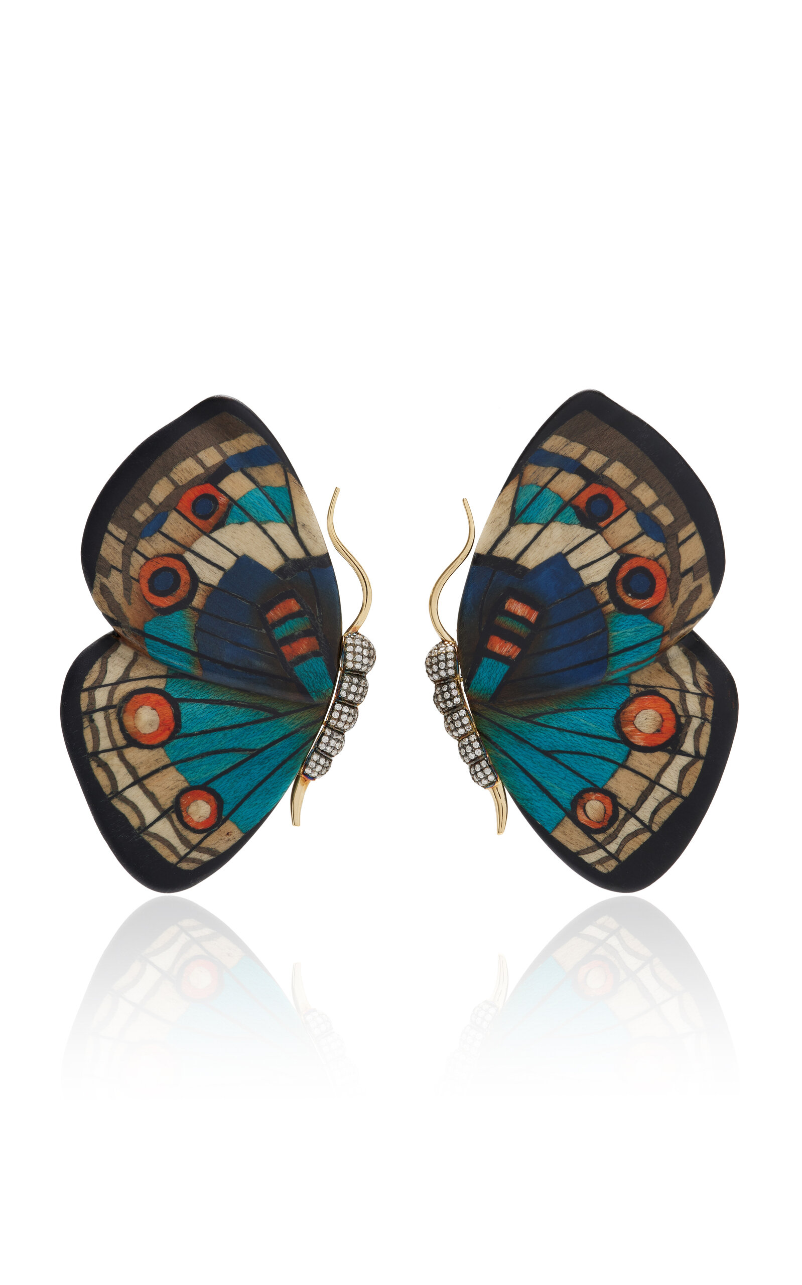 SILVIA FURMANOVICH 18K YELLOW GOLD DIAMOND MARQUETRY EARRINGS 