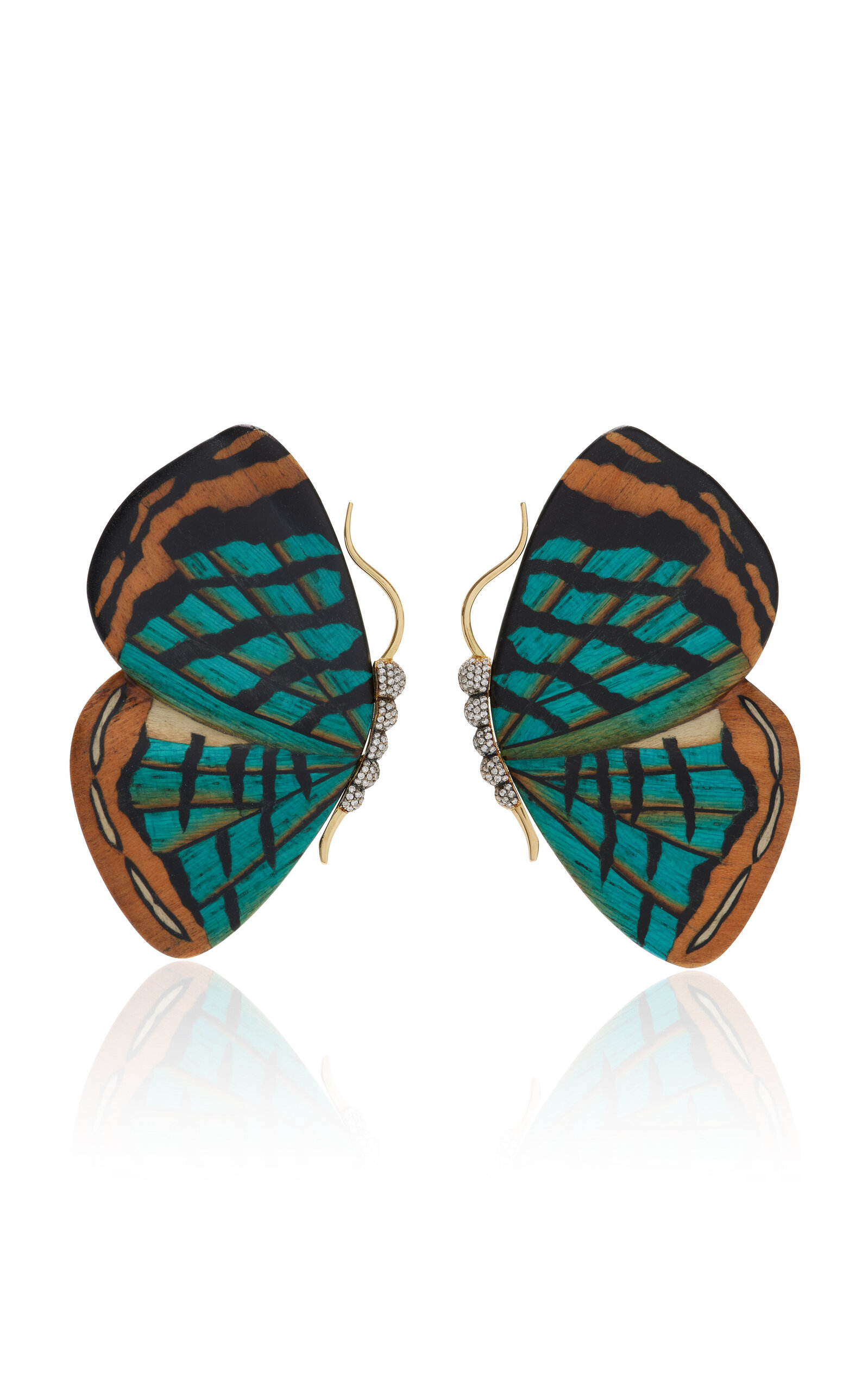 SILVIA FURMANOVICH 18K YELLOW GOLD DIAMOND MARQUETRY EARRINGS
