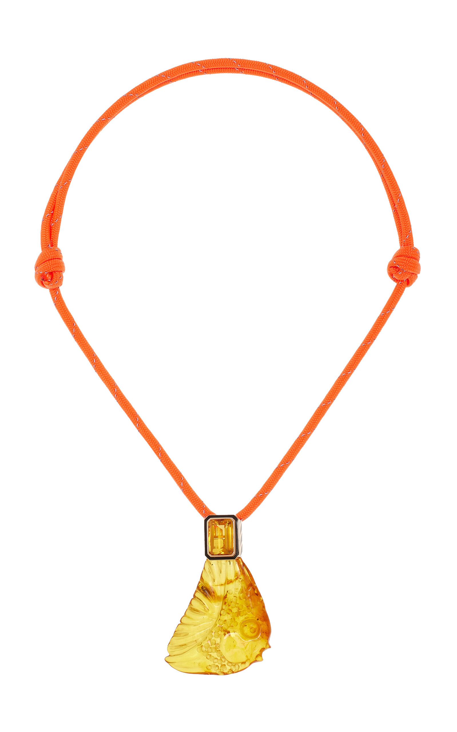 Dezso By Sara Beltran Grande Carved Amber Fish Pendant With Citirine In Orange