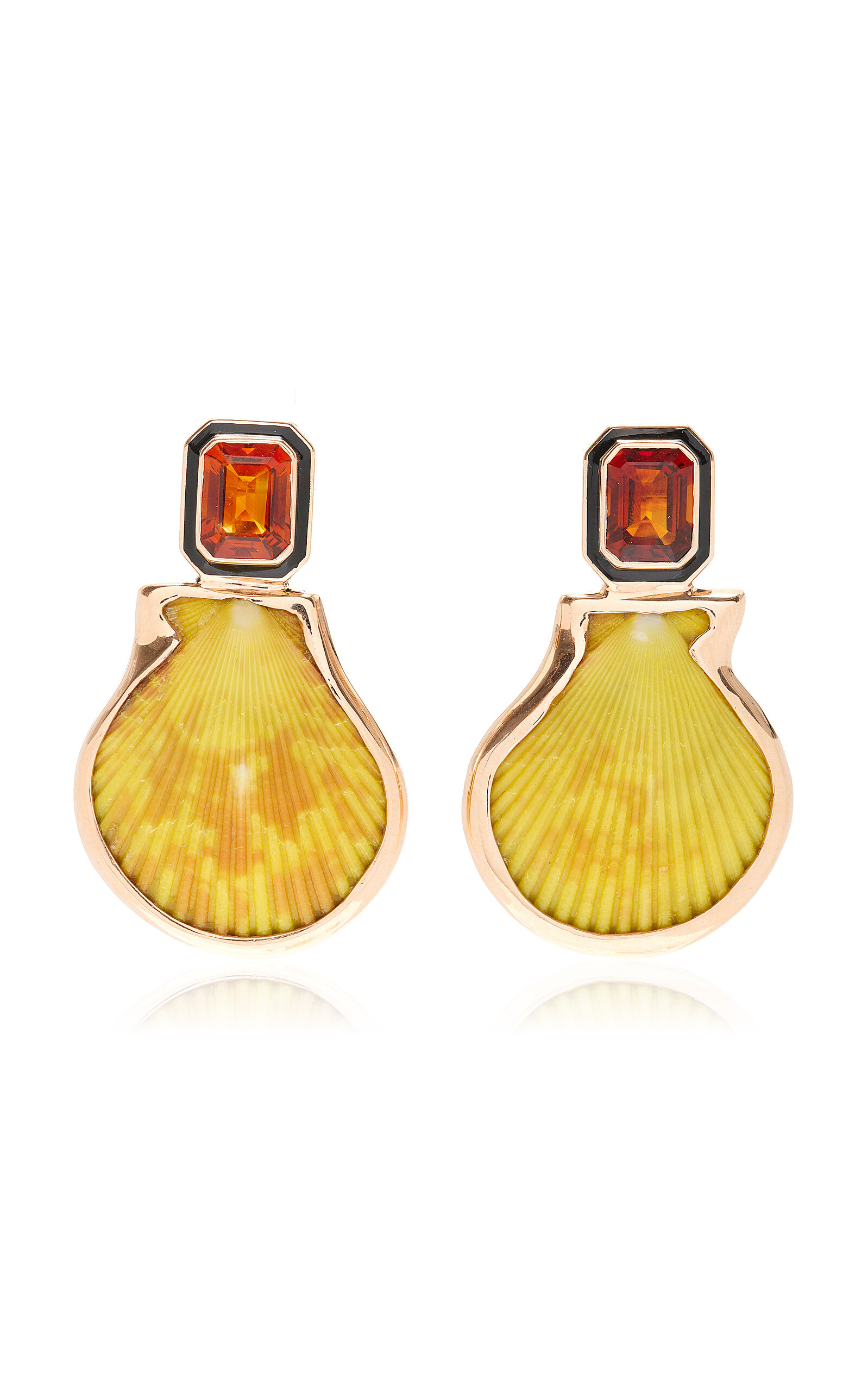 18K Gold Clam Shell And Citrine Earrings