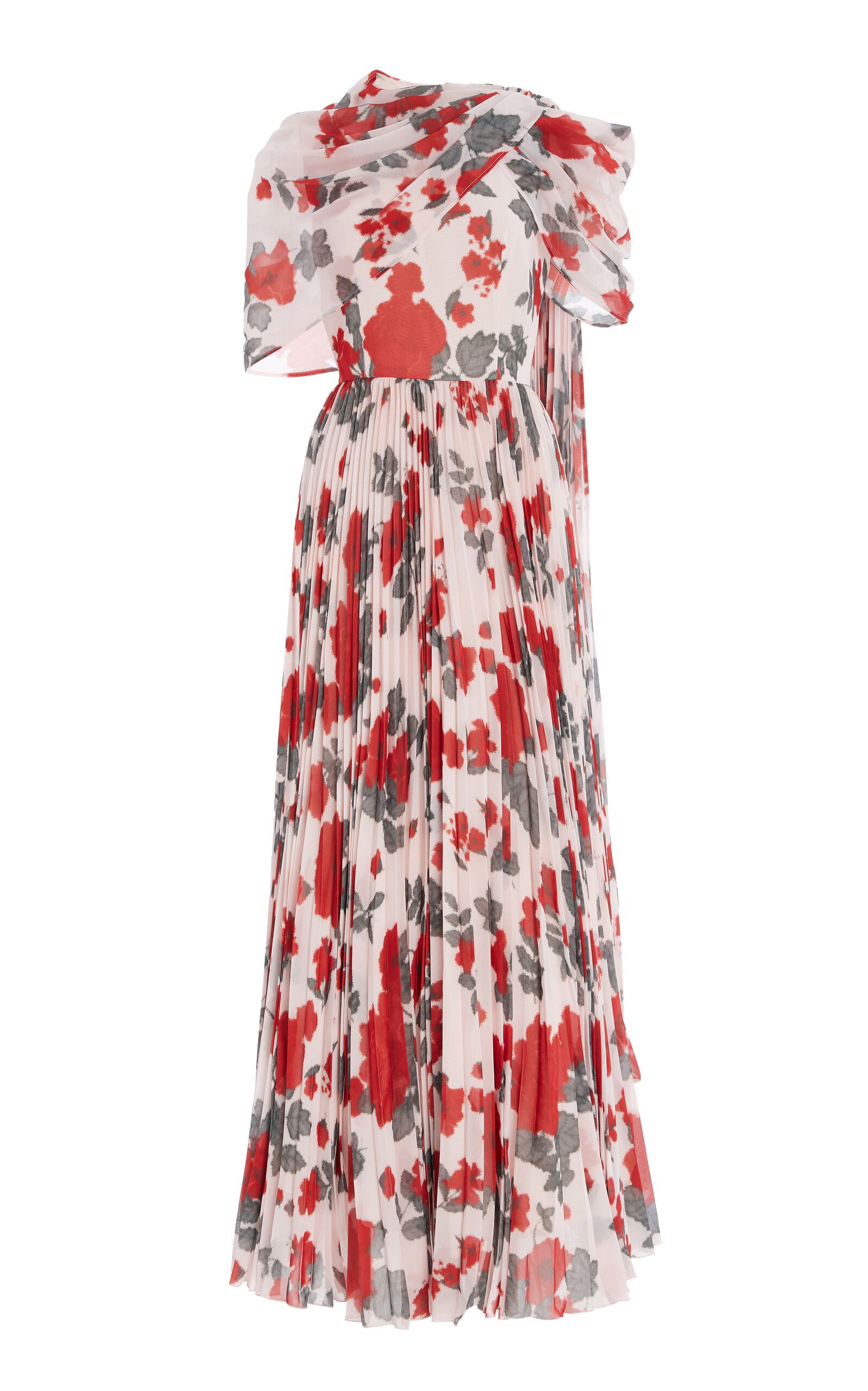 Huishan Zhang Alara Pleated Printed Cape Dress In Multi