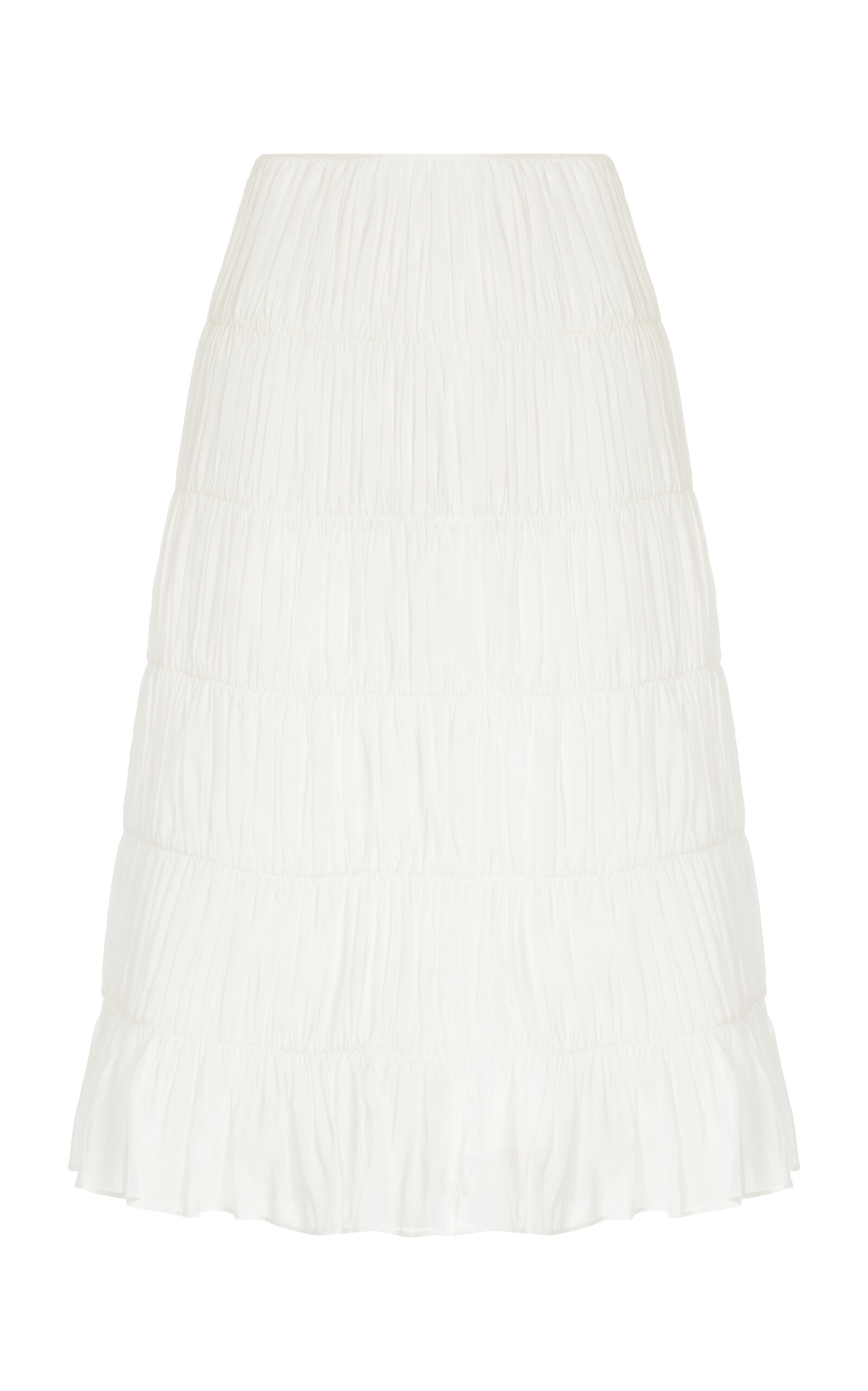 Moré Noir Venetia Ruched Cotton-Silk Voile Midi Skirt - White