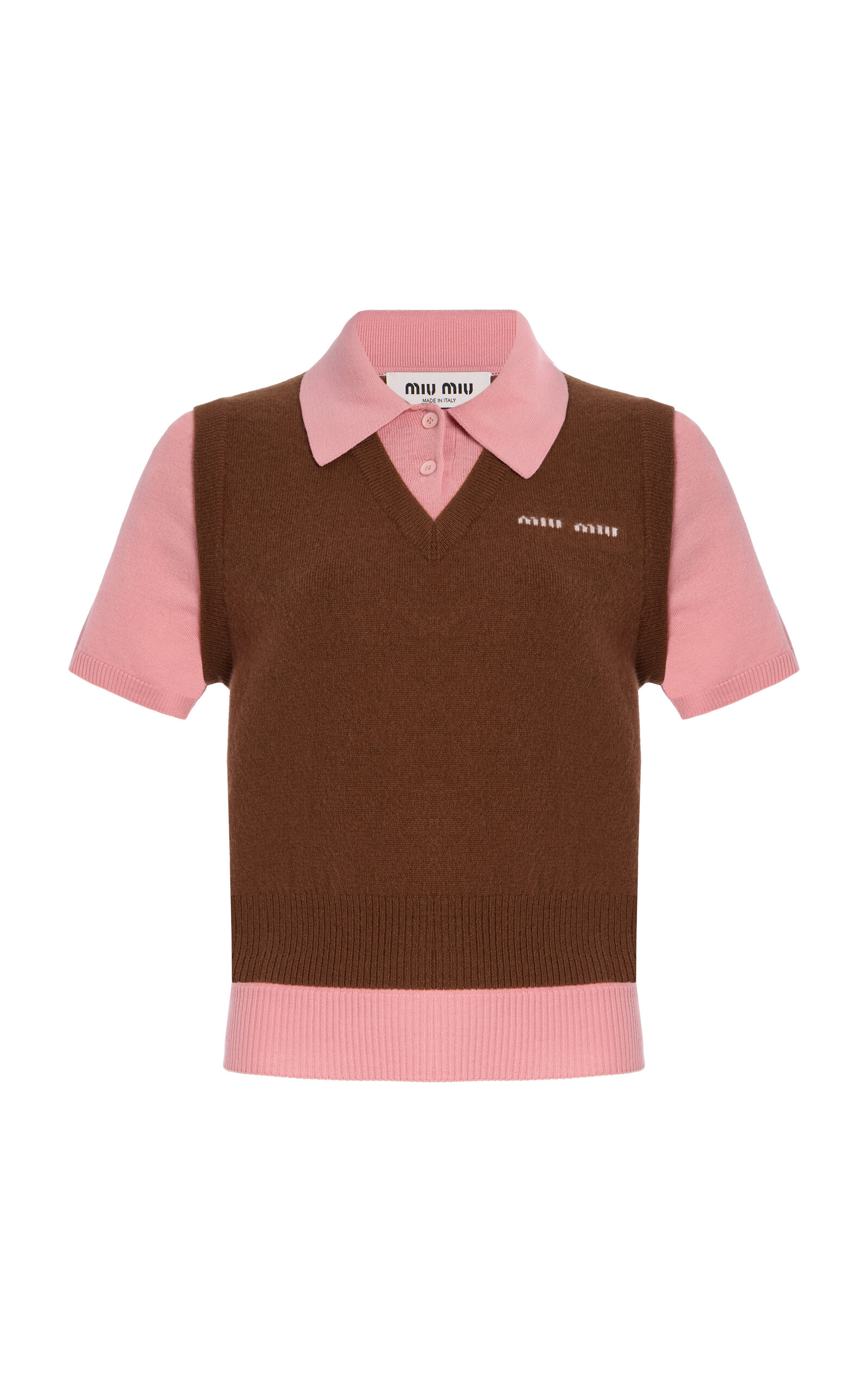 Miu Miu Two-tone Wool Blend Polo Shirt In Brown