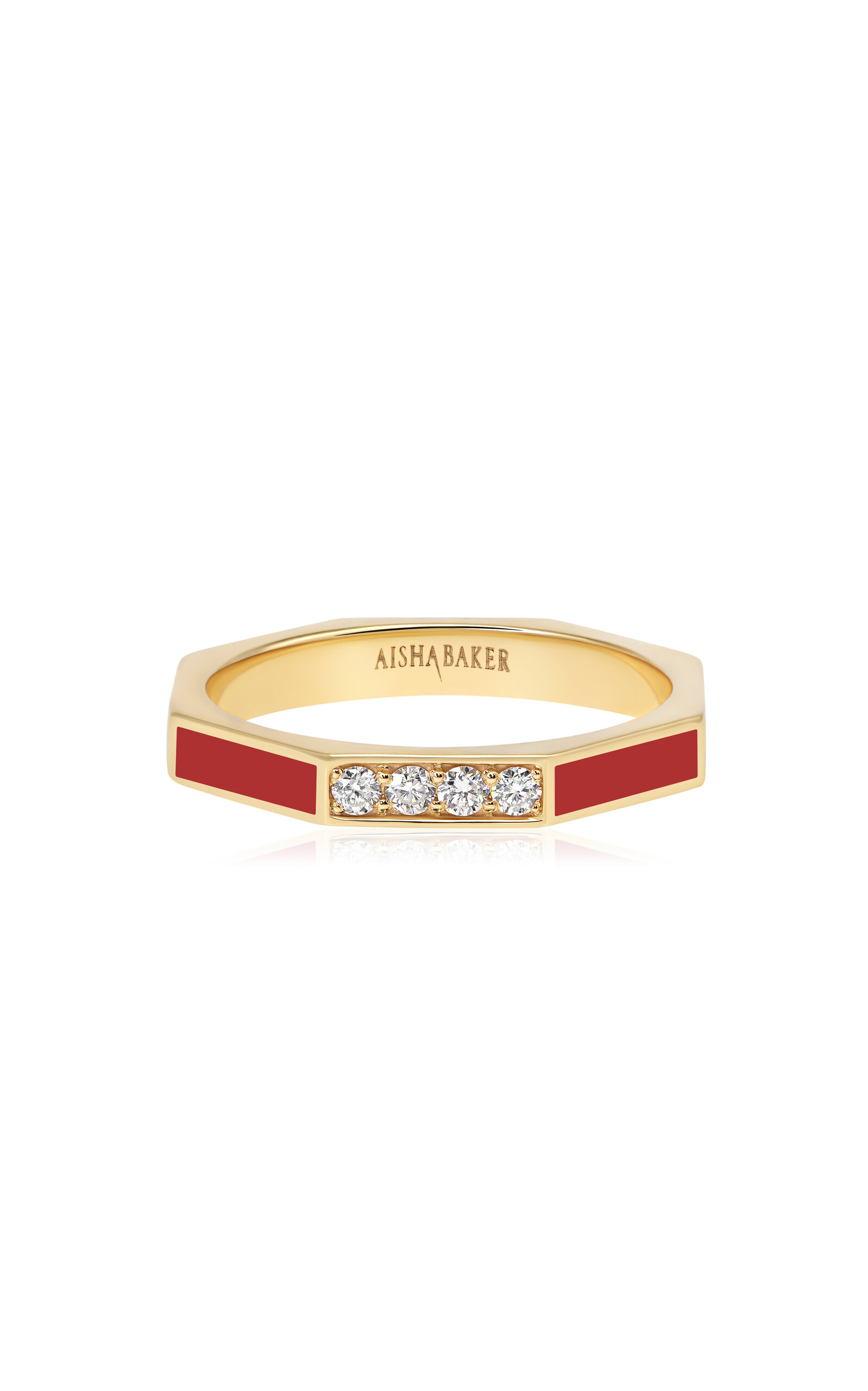 Fingers Crossed Red 18K Yellow Gold Diamond And Enamel Ring