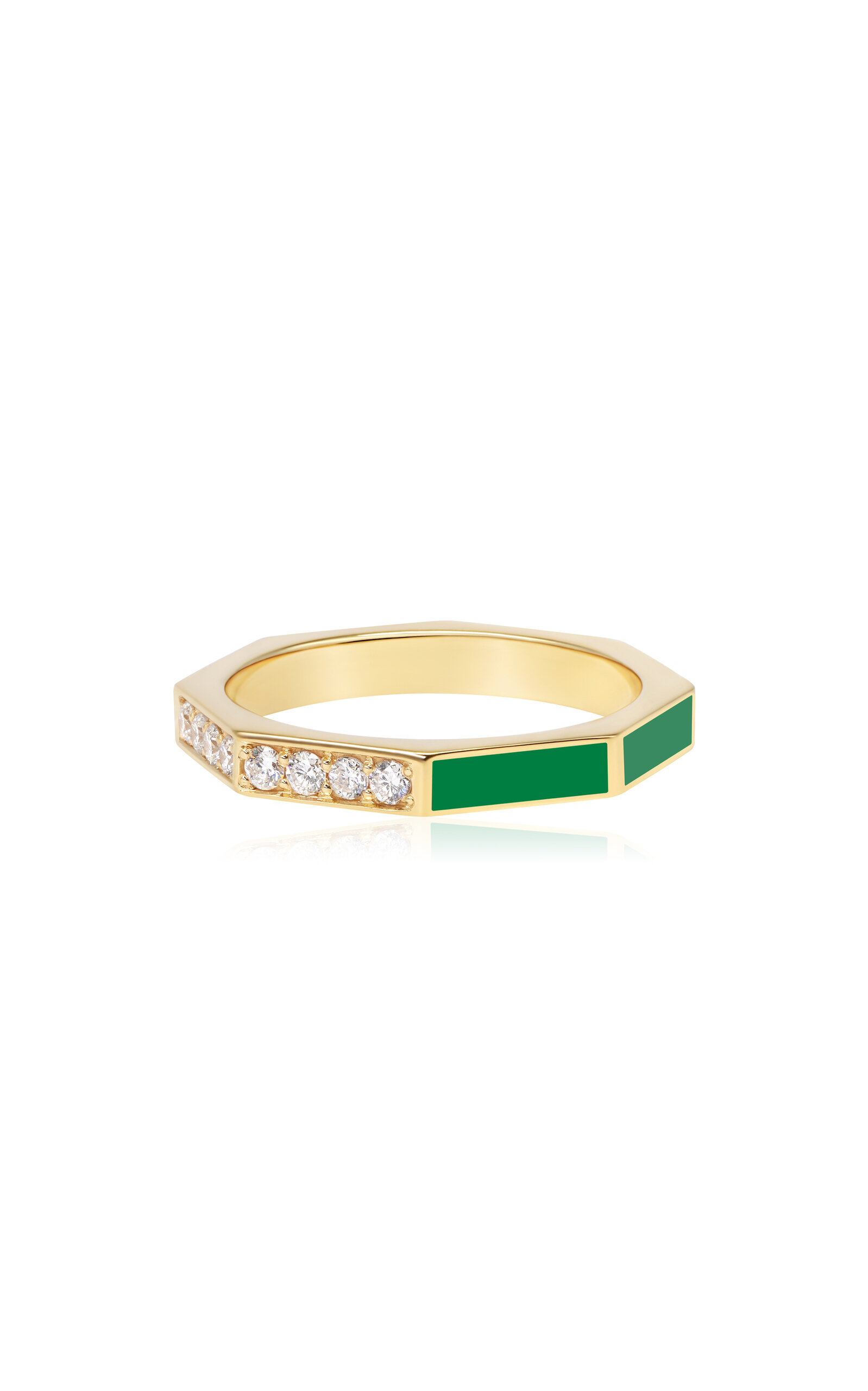 Follow Your Bliss Green 18K Yellow Gold Diamond And Enamel Ring