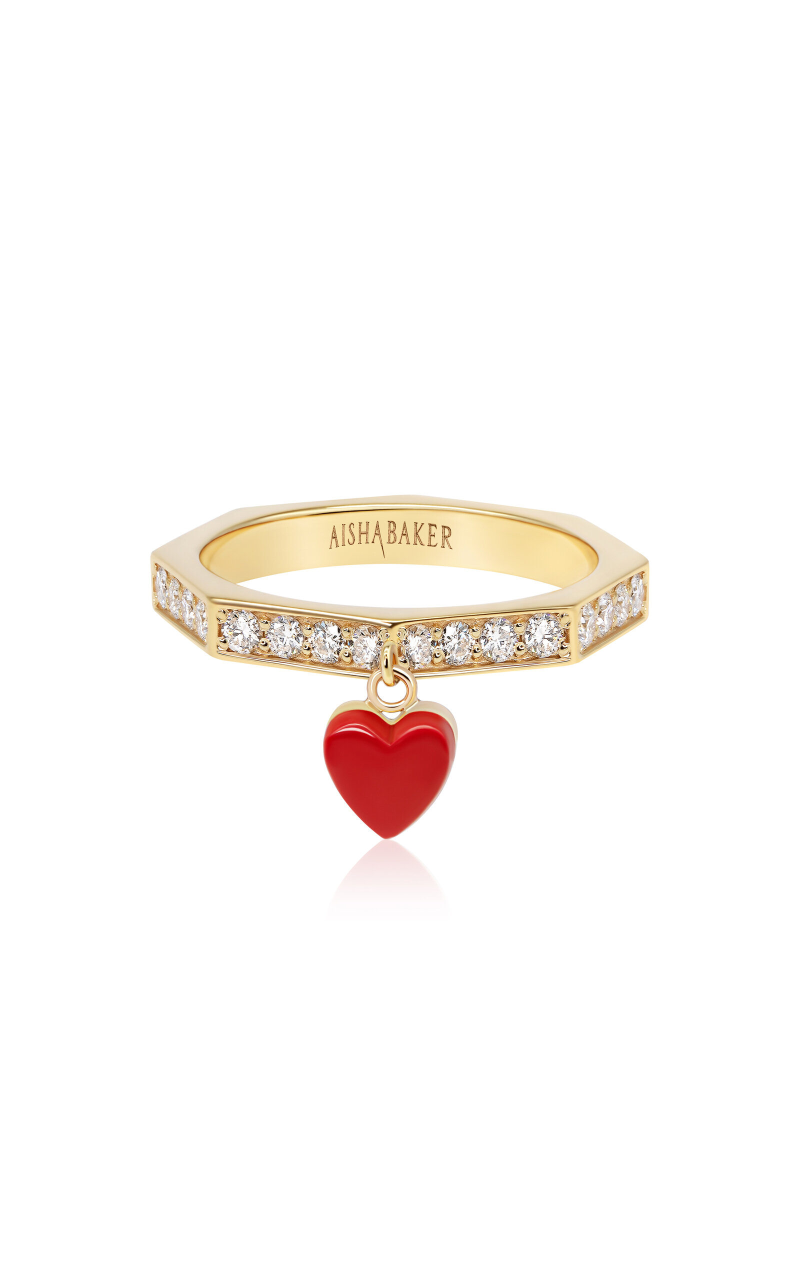 AISHA BAKER HOW CHARMING TWINKLE HEART 18K YELLOW GOLD DIAMOND AND ENAMEL RING