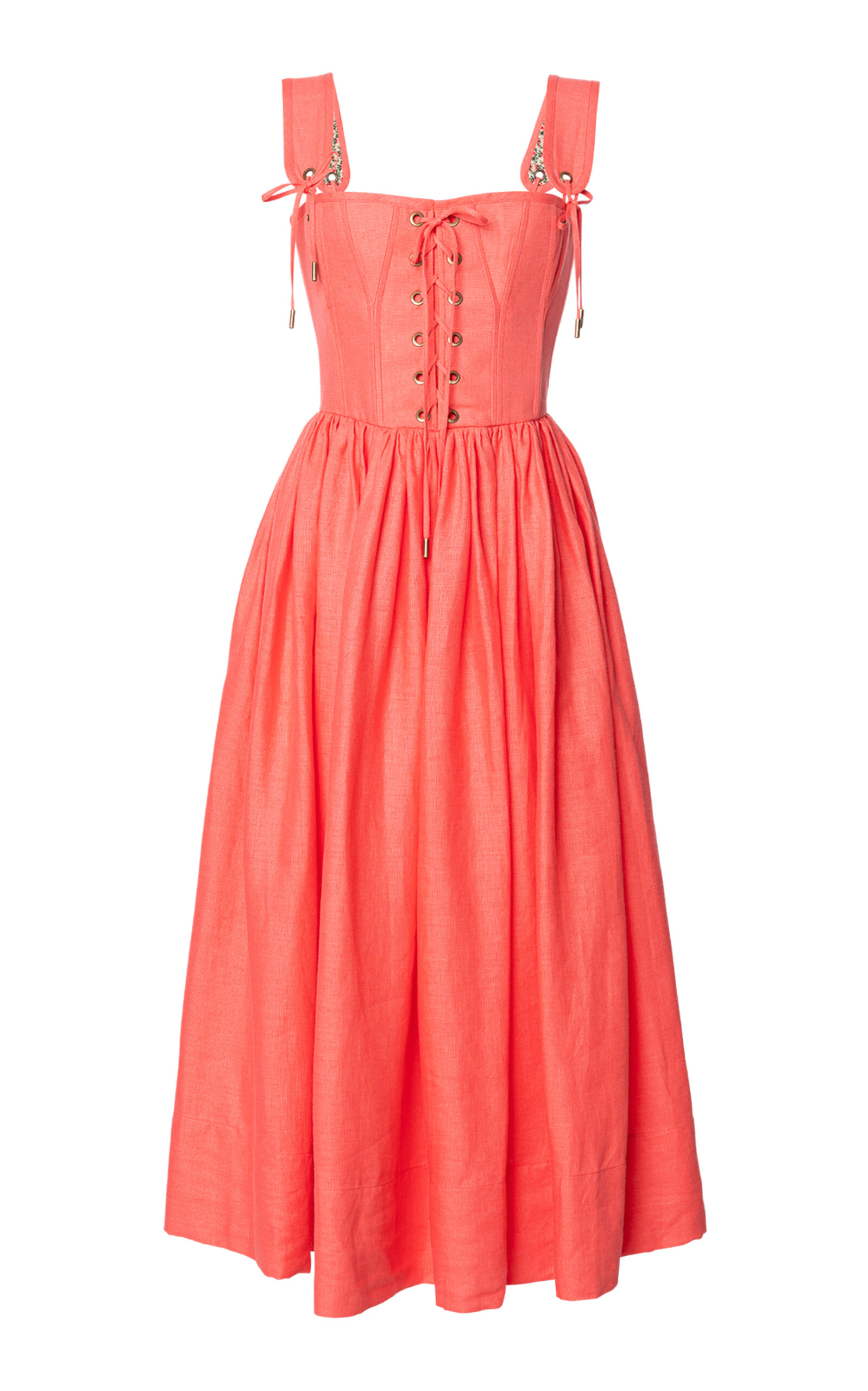 Lena Hoschek Giuseppina Linen Corset Midi Dress - Coral