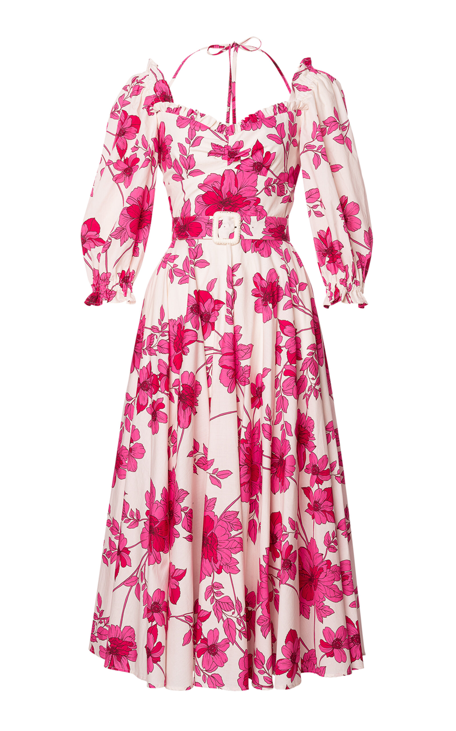 Lena Hoschek Angelique Cotton Halter Off-The-Shoulder A-Line Midi Dress