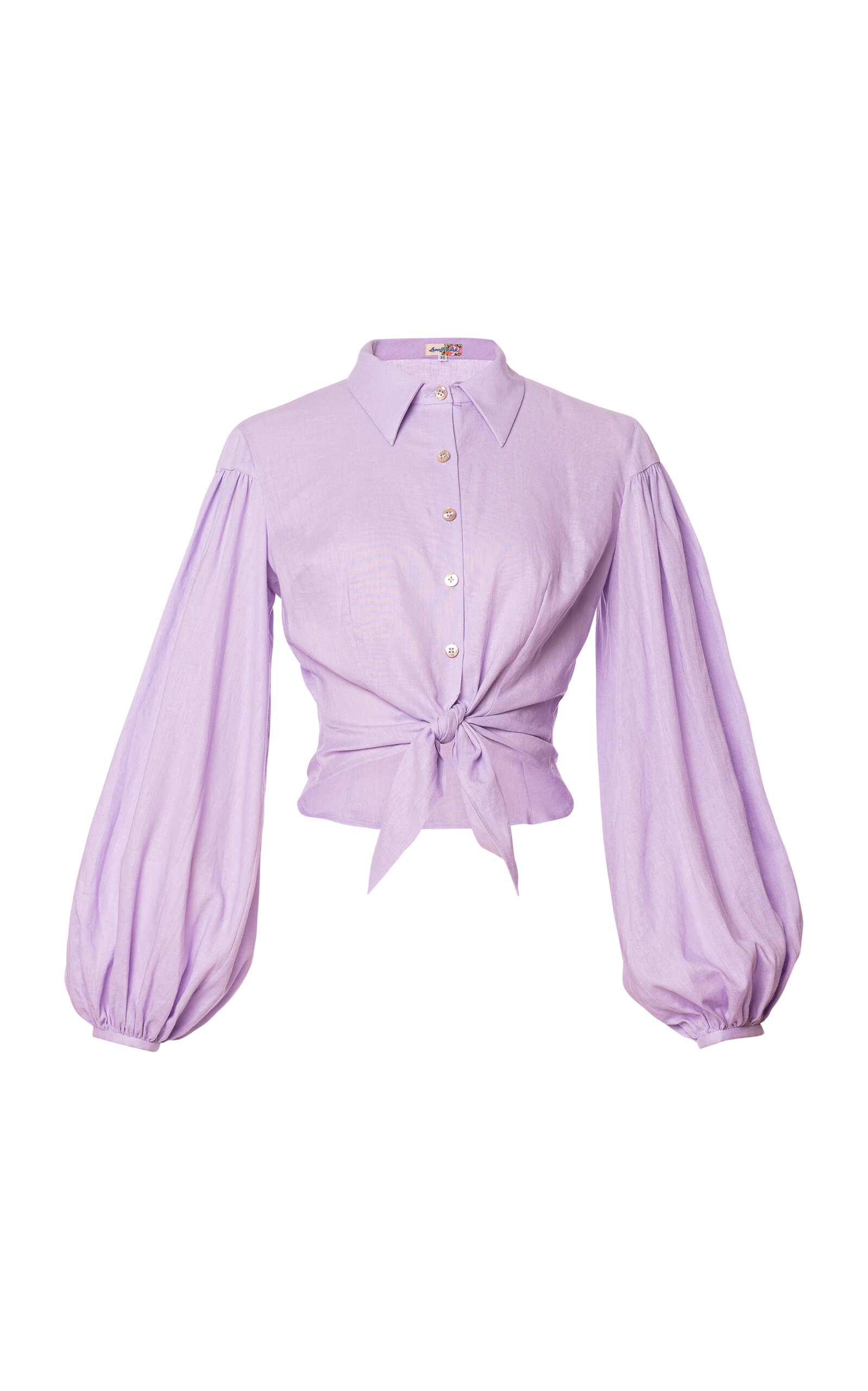 LENA HOSCHEK WONDERLAND LINEN TIE-DETAILED BUTTON-UP TOP
