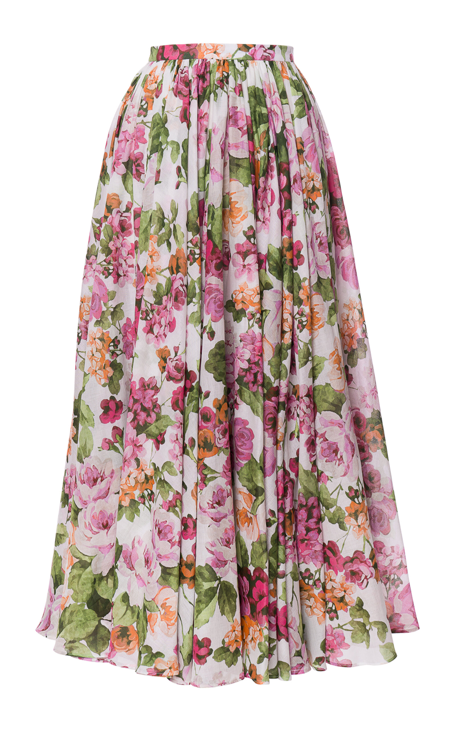 Lena Hoschek Firenze Cotton Pleated A-Line Midi Skirt - Floral