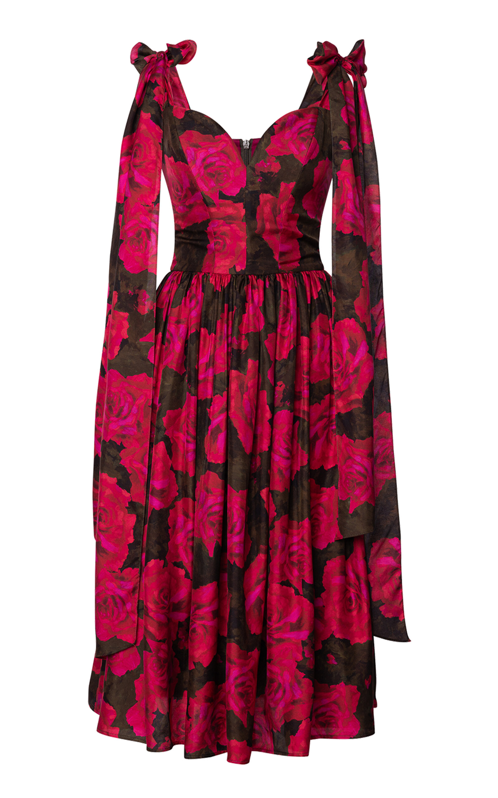 Lena Hoschek Swoon Silk Tie-Detailed Peasant Midi Dress