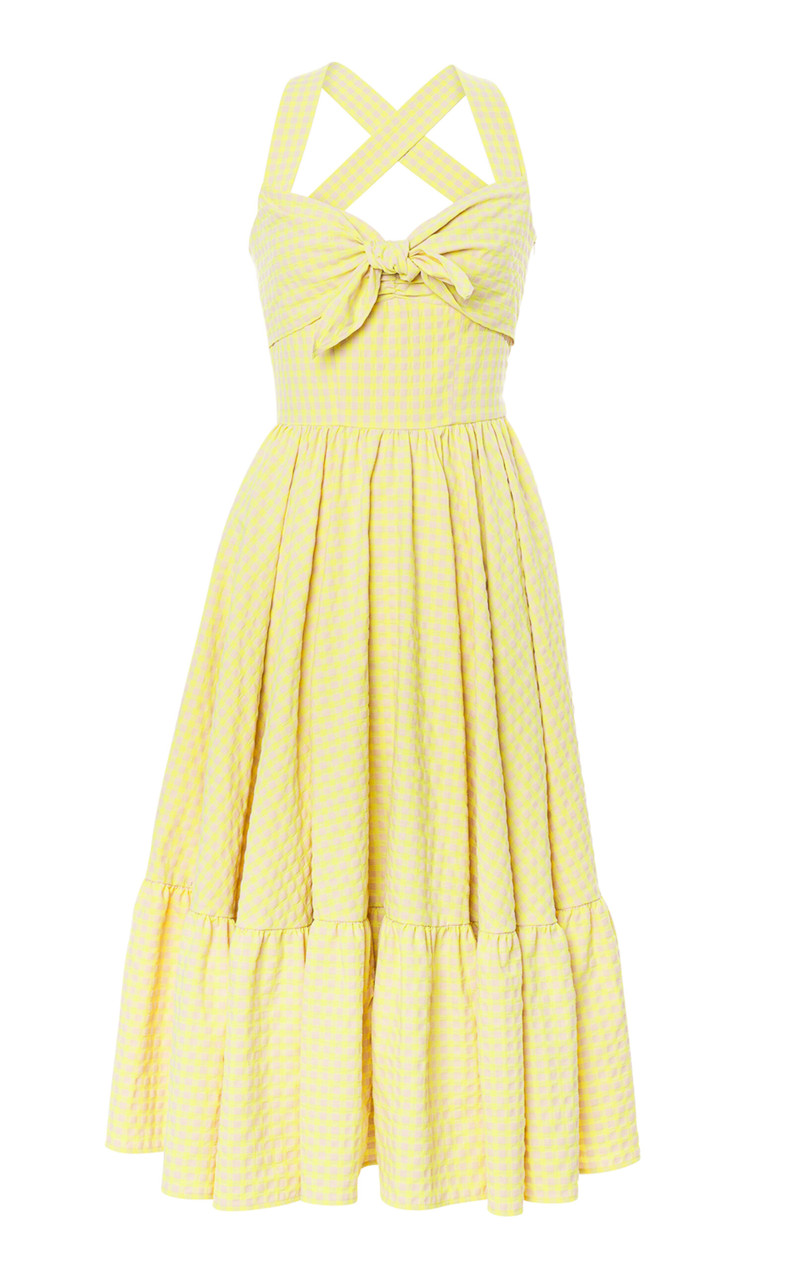 Lena Hoschek Vitamin D Plaid Tie-Detailed A-Line Midi Dress - Yellow