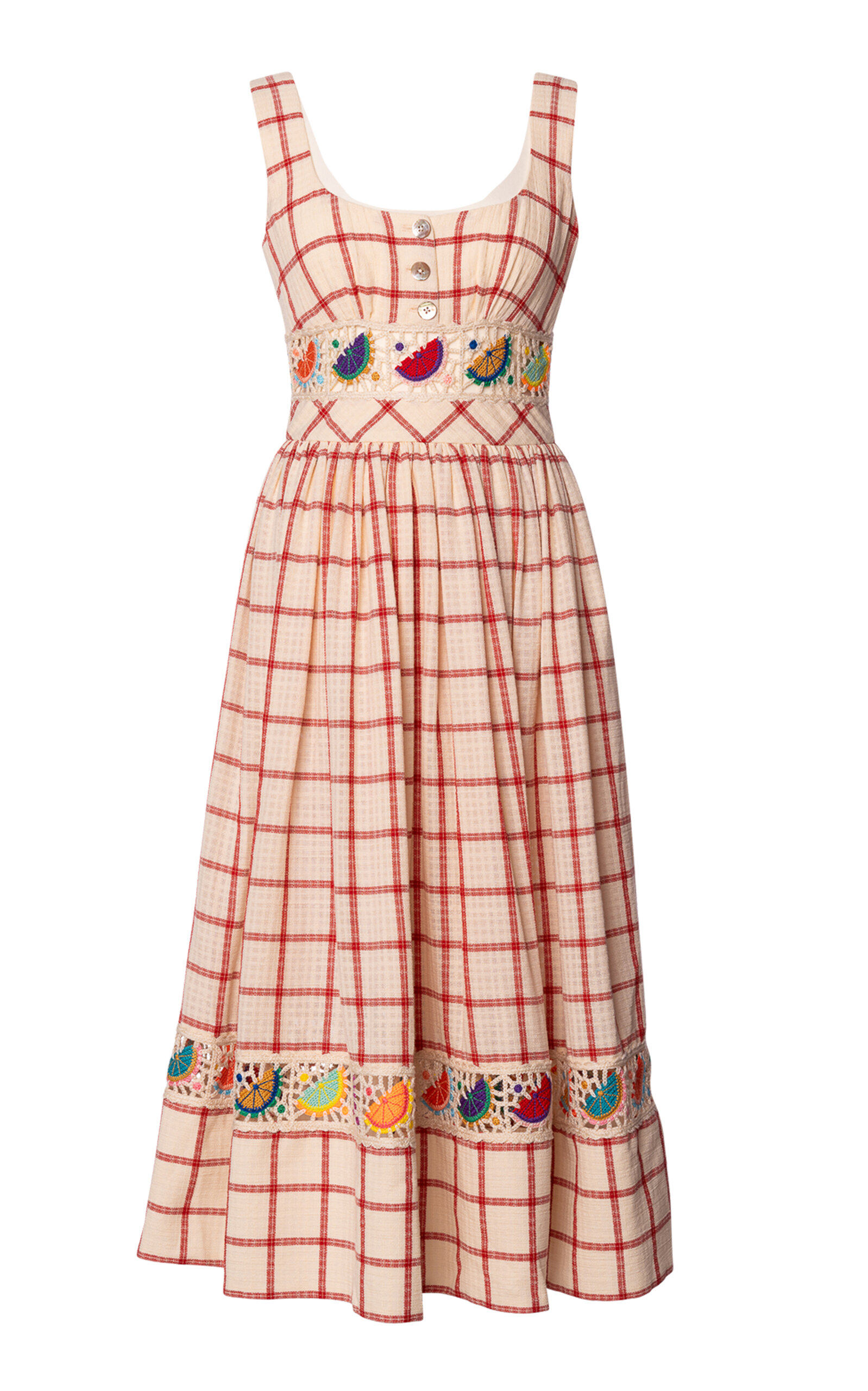 Lena Hoschek Smitten Kitten Cotton Embroidered Apron Midi Dress