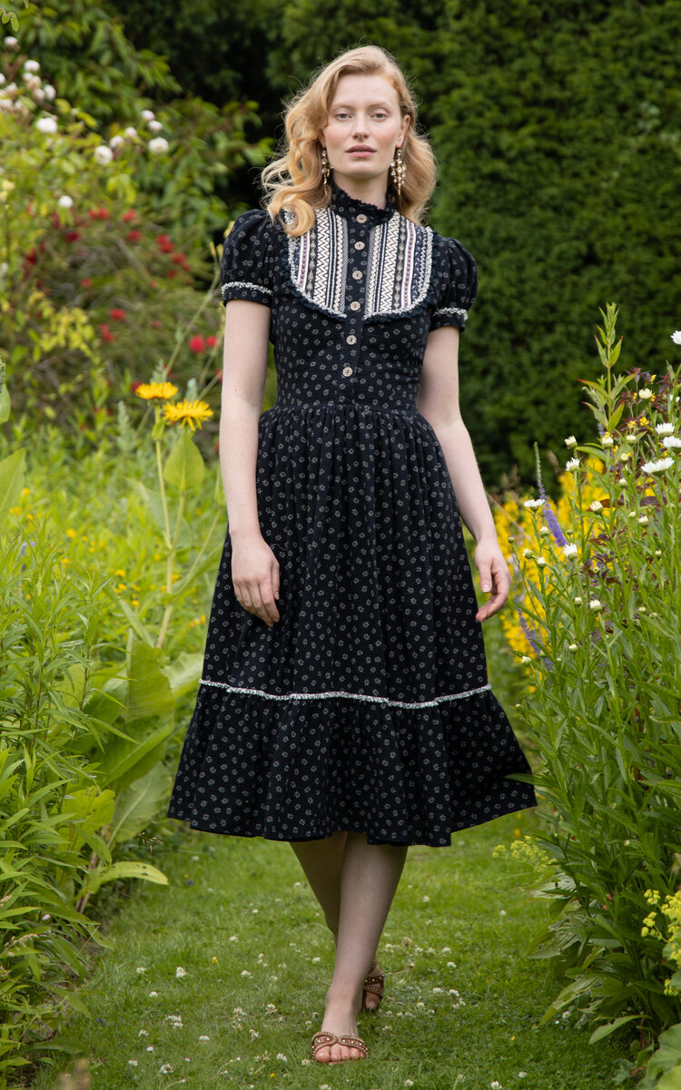 Lena Hoschek Susi Cotton Midi Sun Dress In Black