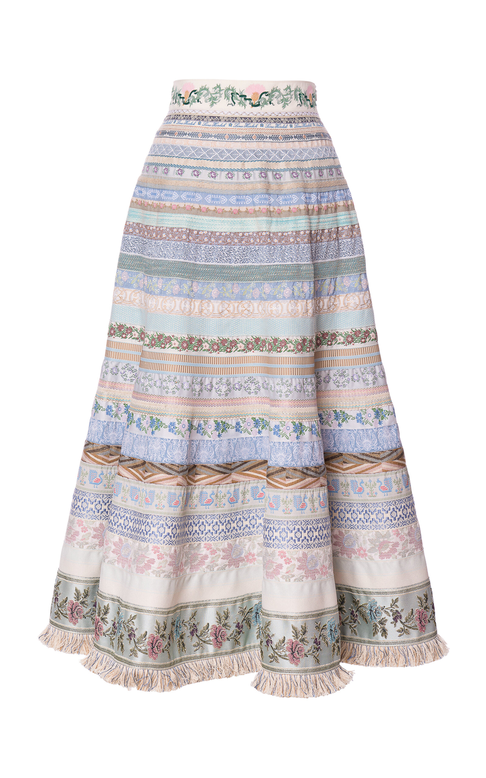 LENA HOSCHEK OPULENCE RIBBON A-LINE MIDI SKIRT
