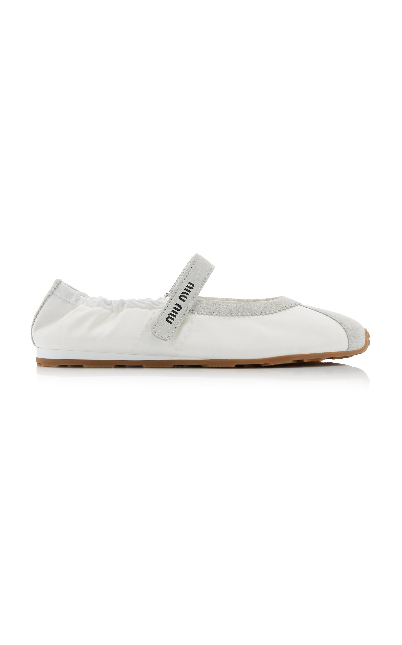 Miu Miu Plume Technical Fabric And Suede Ballerinas In Ivory