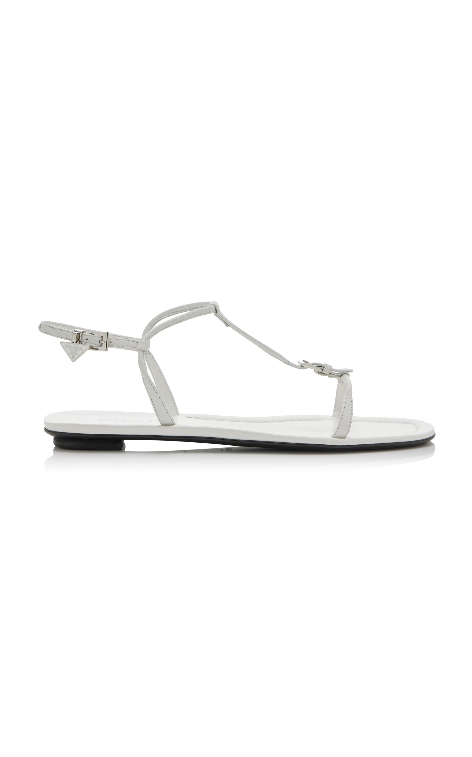 Prada Buckled Leather Sandals In White