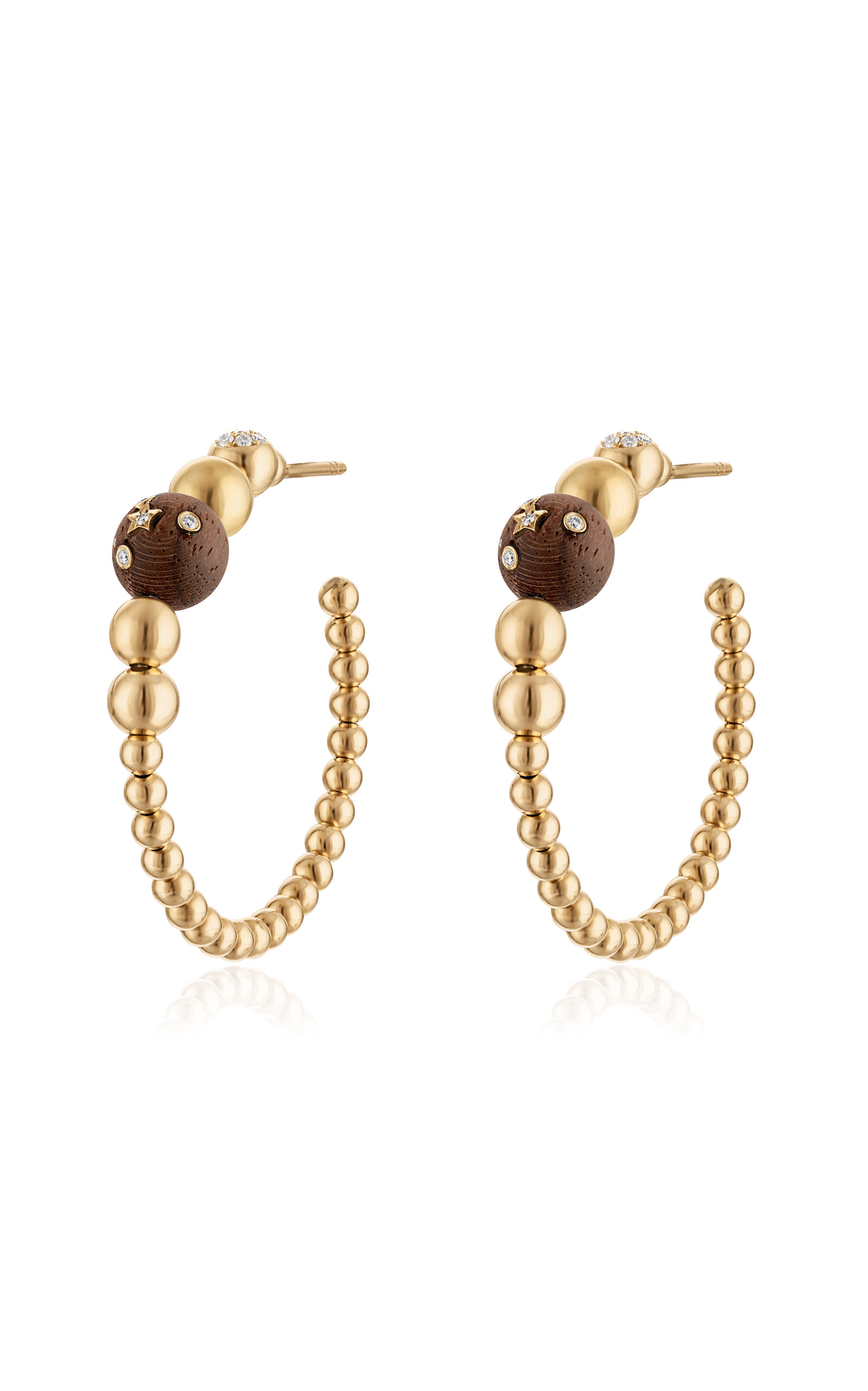 Beaded 14K Yellow Gold Hoop Earrings