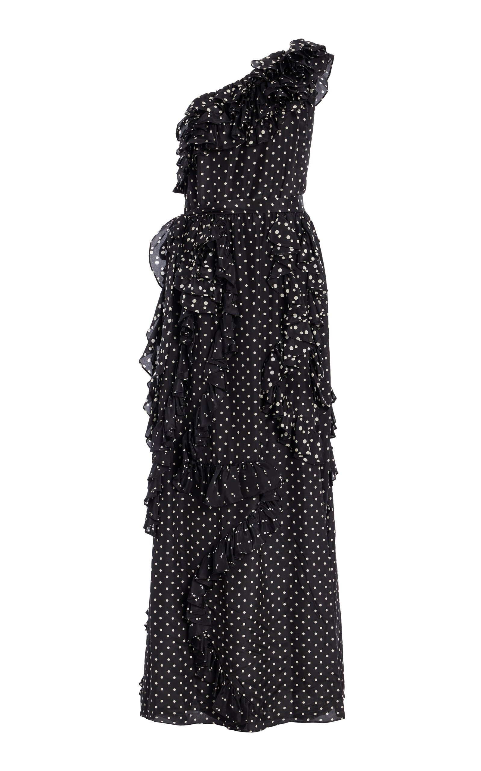 Delphine Angela Ruffled Polka-dot Silk-blend Gown In Black