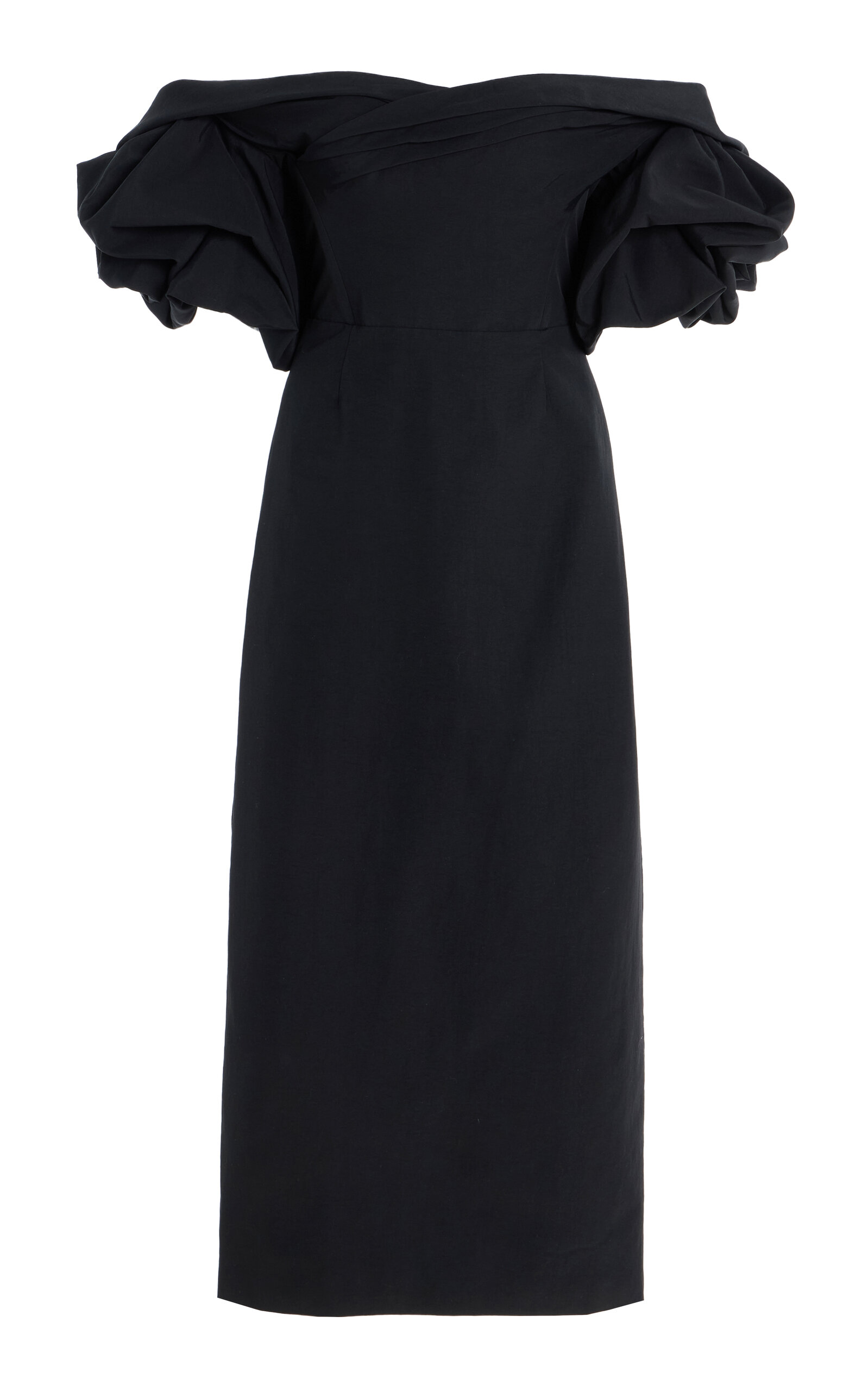 Delphine Tess Off-the-shoulder Taffeta Midi Dress In Black