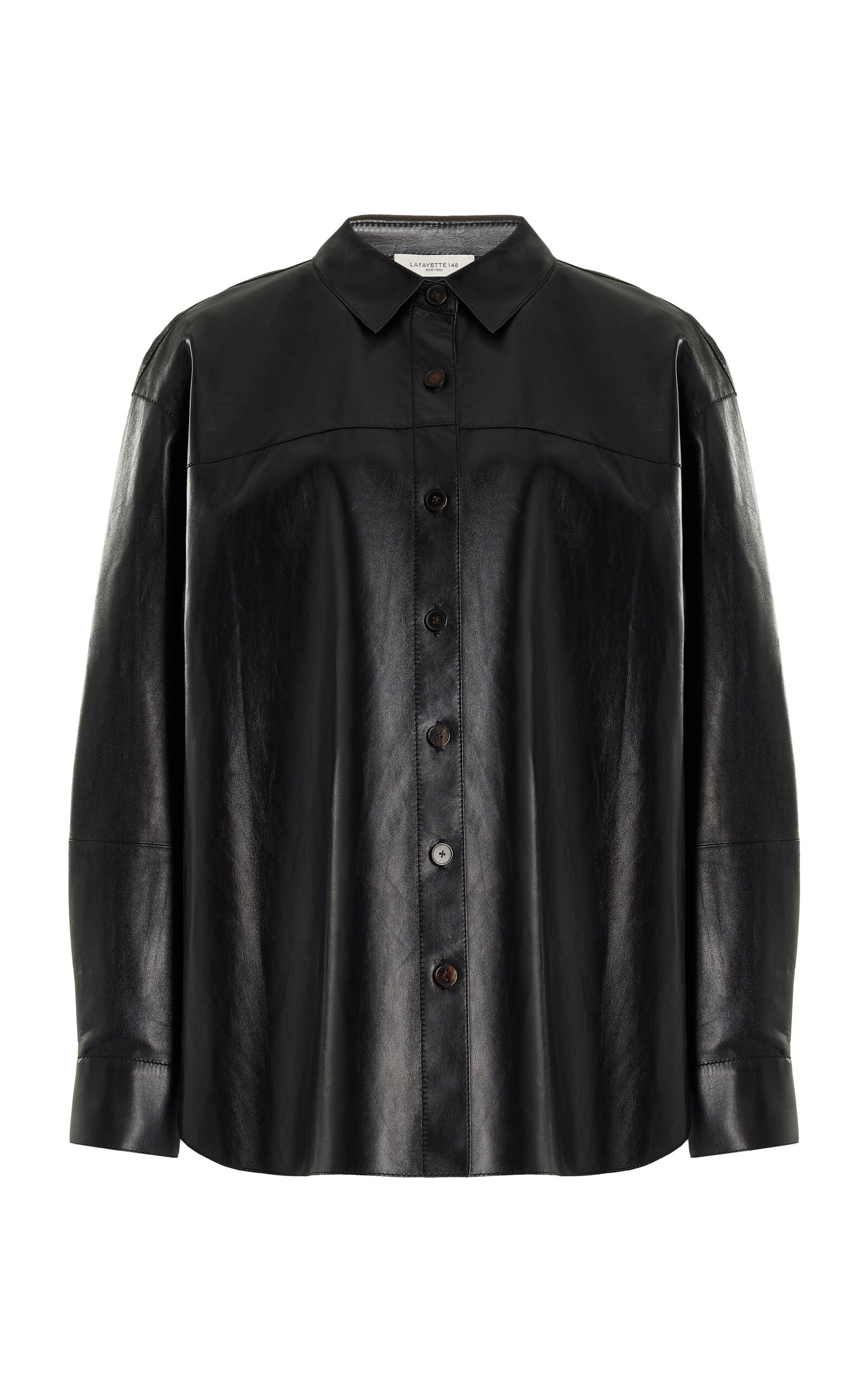 Lafayette 148 Leather Shirt Jacket - Black - XS
